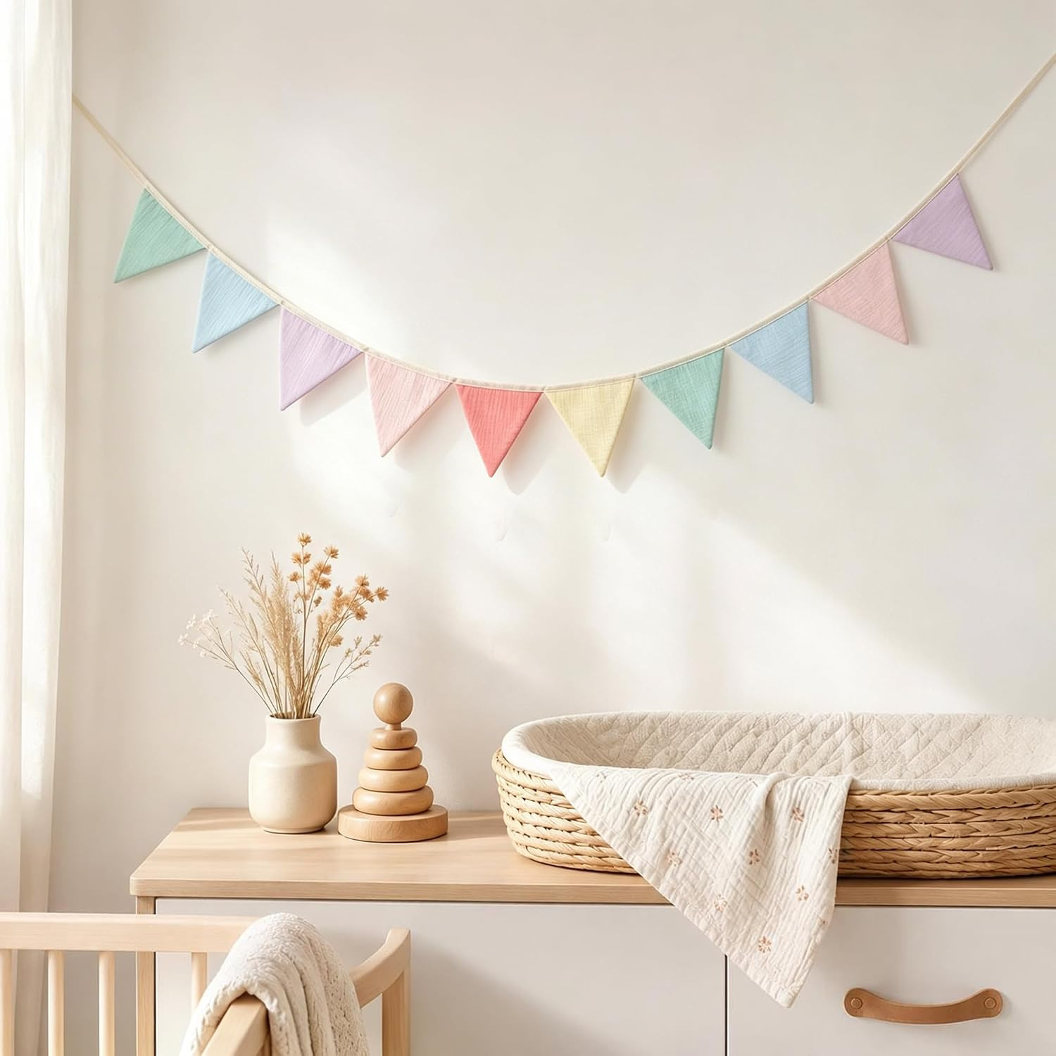 Pennant Banner Flags Pastel Fabric Triangle Bunting Garland for Playroom Nursery