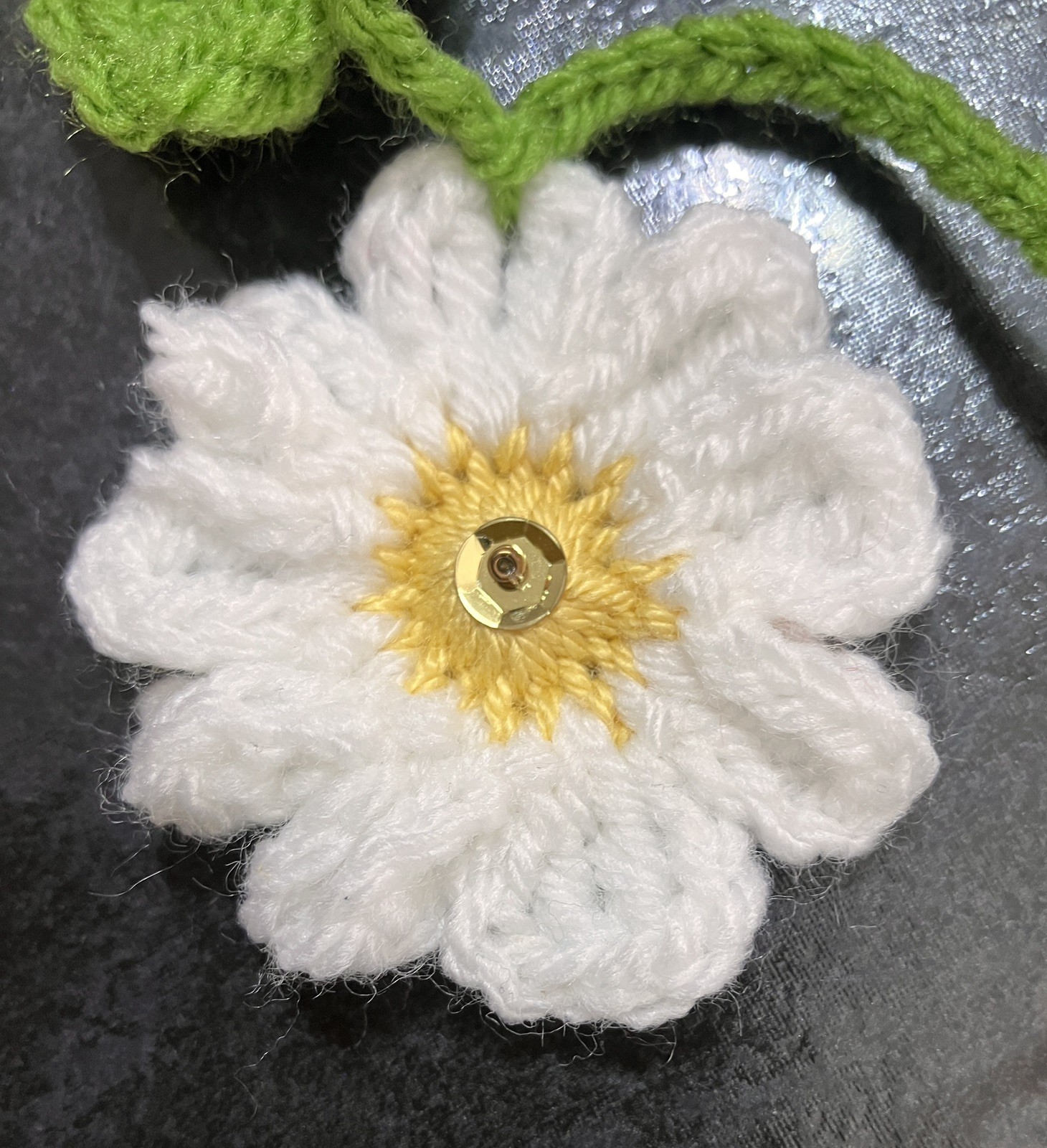 🌺 NEW Hand Crochet Flowers window long SUMMER Bunting Sequin Camper 53” Gift