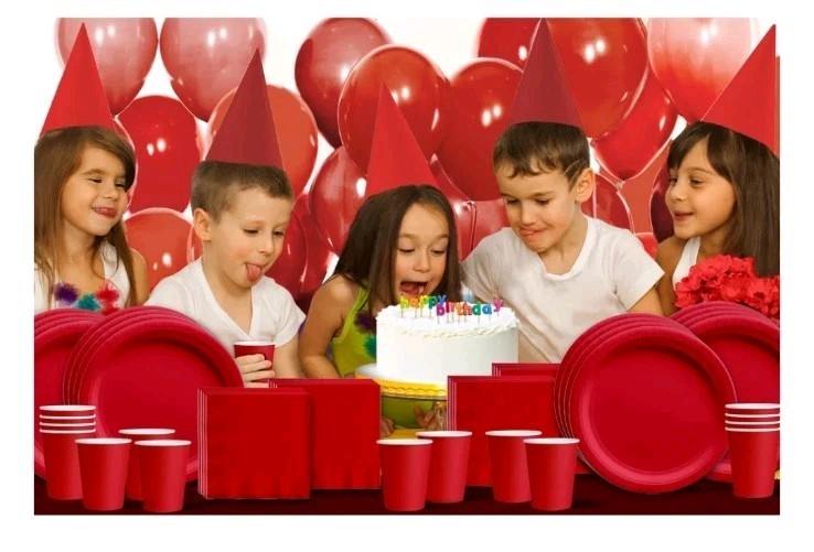 Solid Red Birthday Party Supplies Set Plates Napkins Cups Tableware Kit for 16