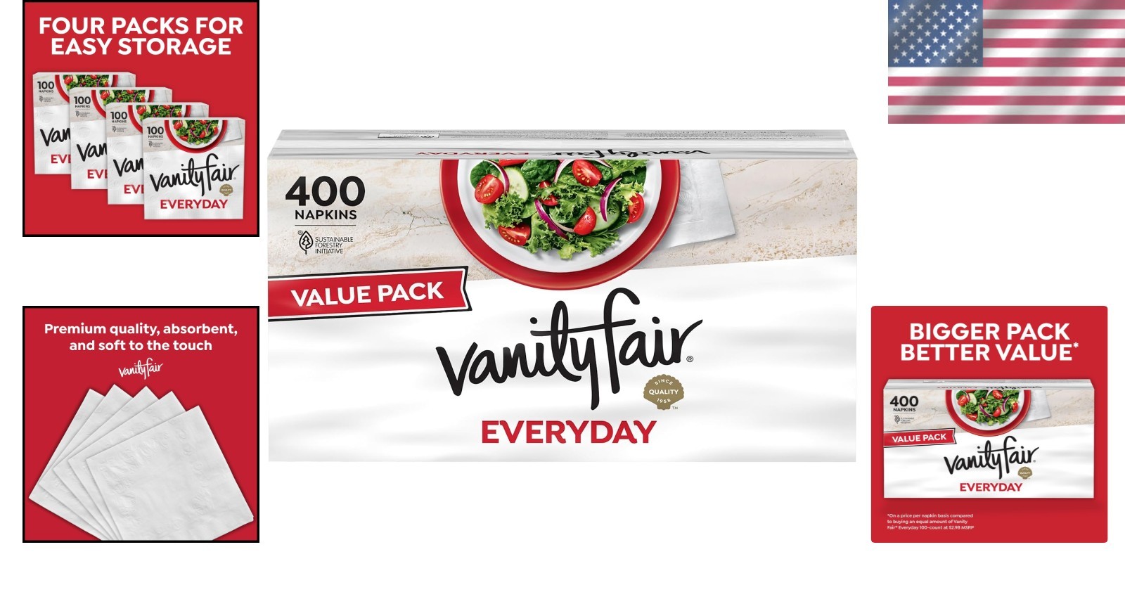Elegant 400 Count Vanity Fair Napkins – Smooth, Absorbent for Family Gatherings
