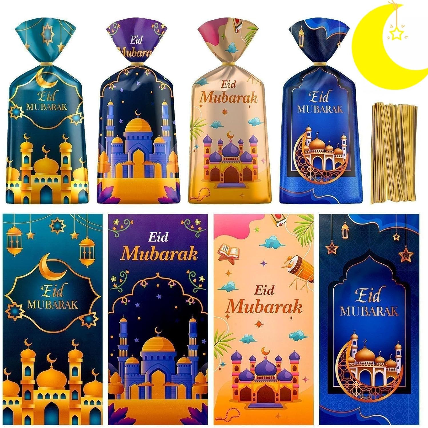 100 Pcs Ramadan Goodie Bag – Eid Mubarak Gift Bags Ramadan Mubarak Plastic Cell