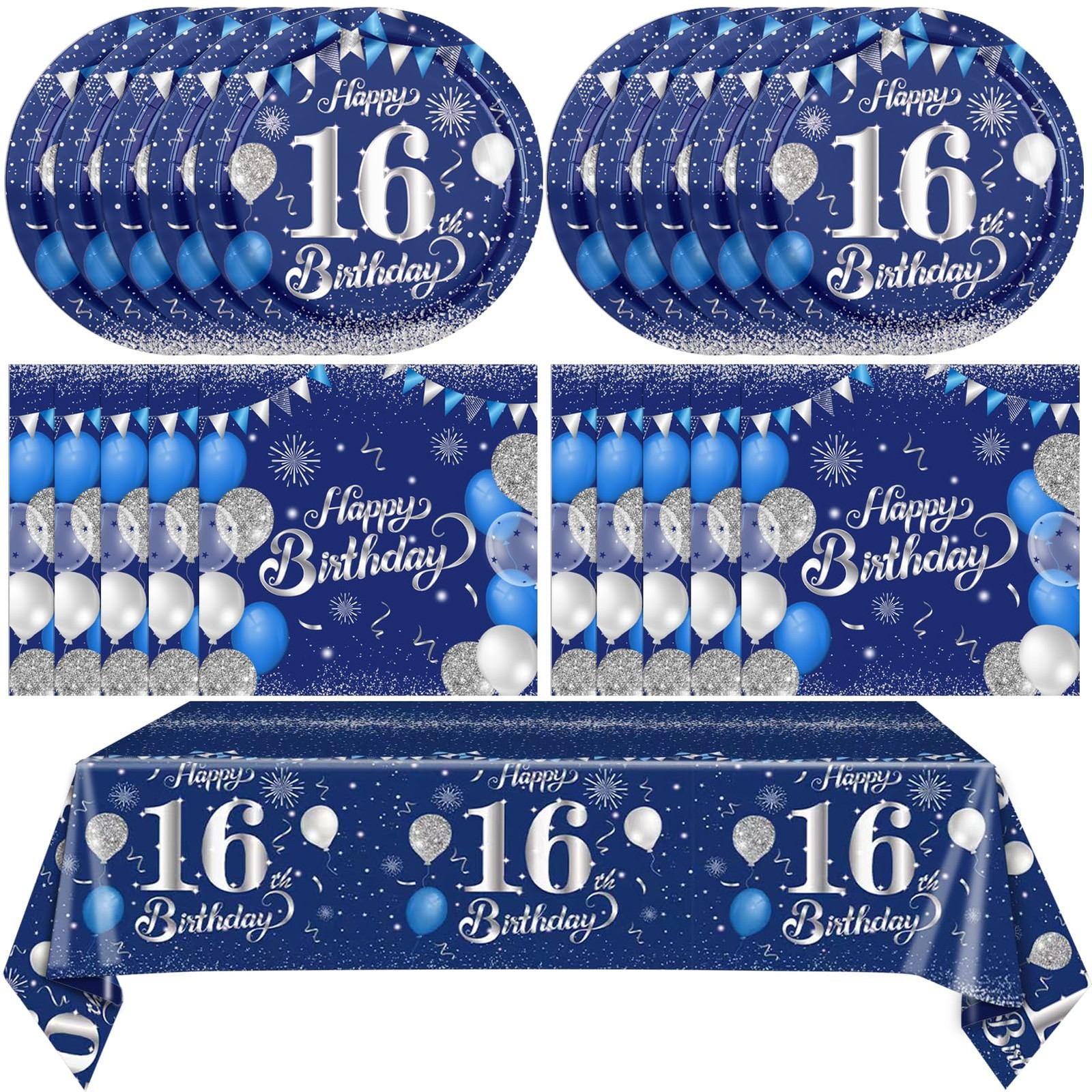 41PCS 16th Birthday Decorations for Boys Navy Blue Silver 16 16 Years Old