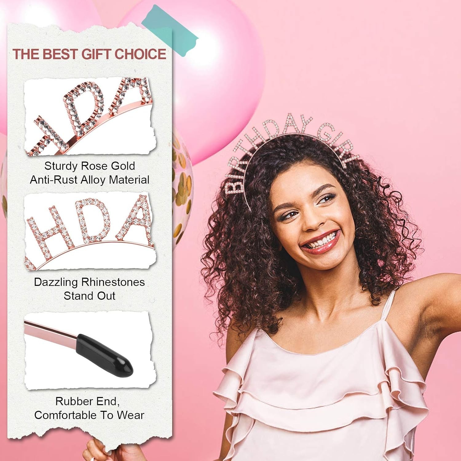 Birthday Crown and Sash Set for Women – Glitter Birthday Girl Sash, Rose-Gold…