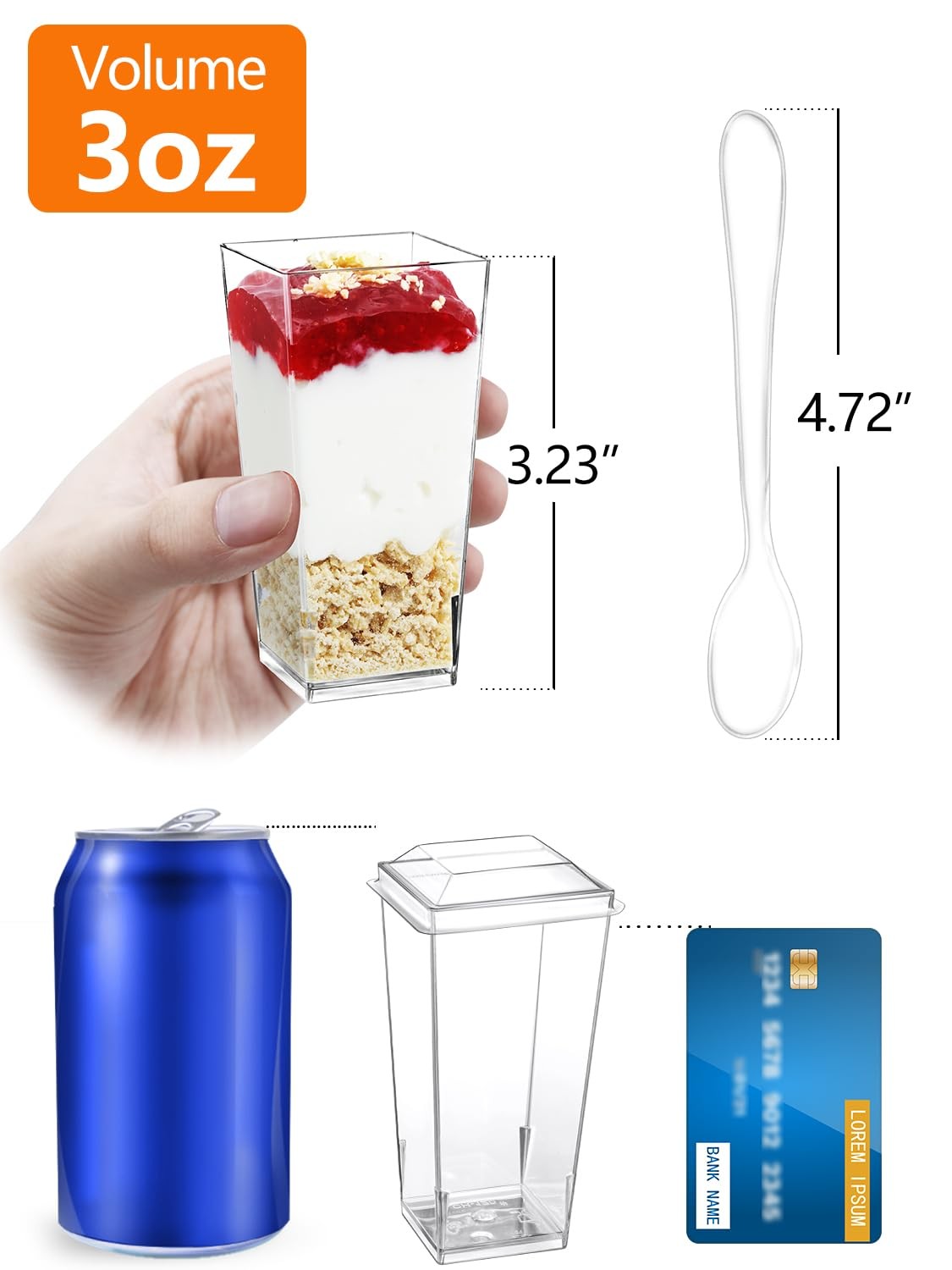 Mini Plastic Dessert Cups with Lids and Spoons 3 oz Small Cups 50 Pack