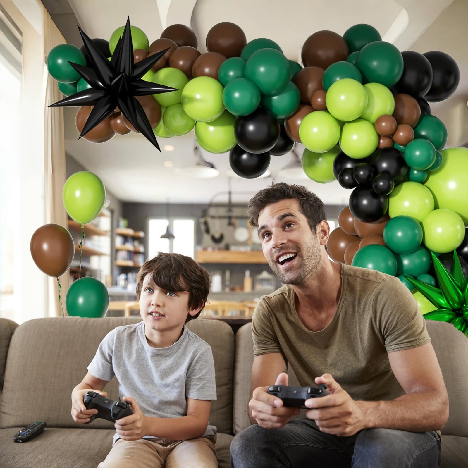 Green and Brown Balloon Arch Garland Kit with Brown Black Dark Lime Green Bal…