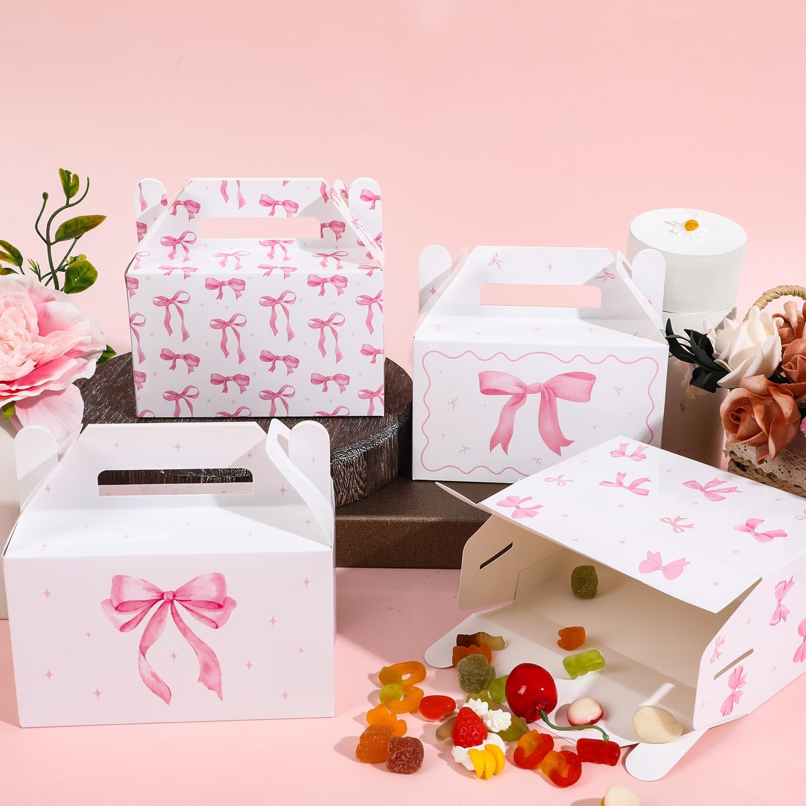 Yiaoyinnz 12Pcs Pink Bow Treat Boxes Party Supplies Bow Party Favors Goodie G…