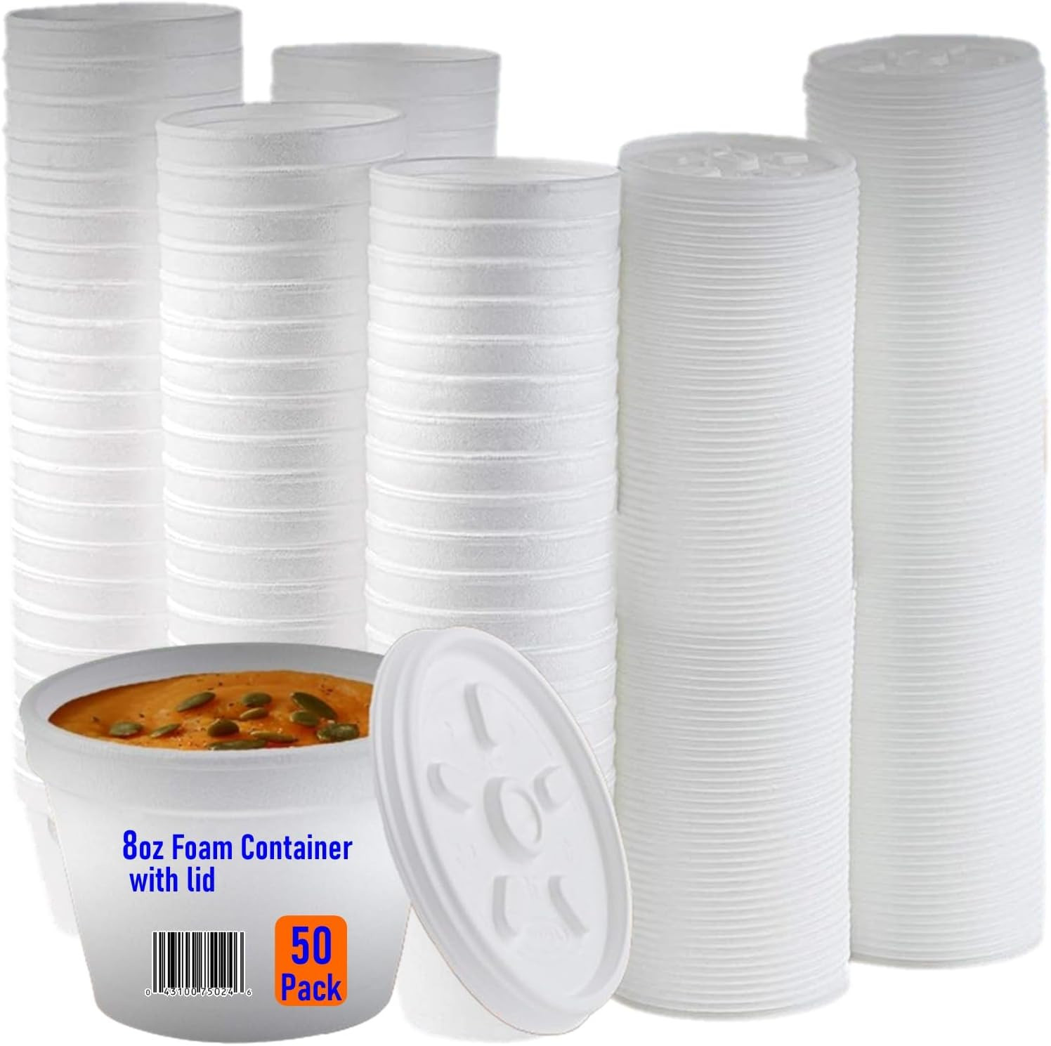 Foam Bowl with Lid for Hot and Cold Foods – 8 Ounce Disposable Soup Container wi