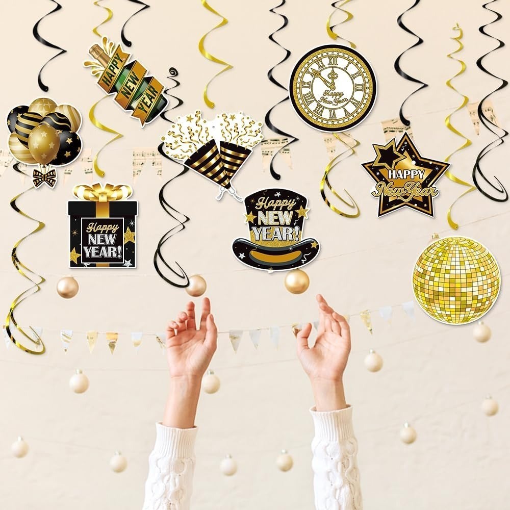 2026 Happy New Year Hanging Swirls 2026 New Years Eve Party Decoration Swirls