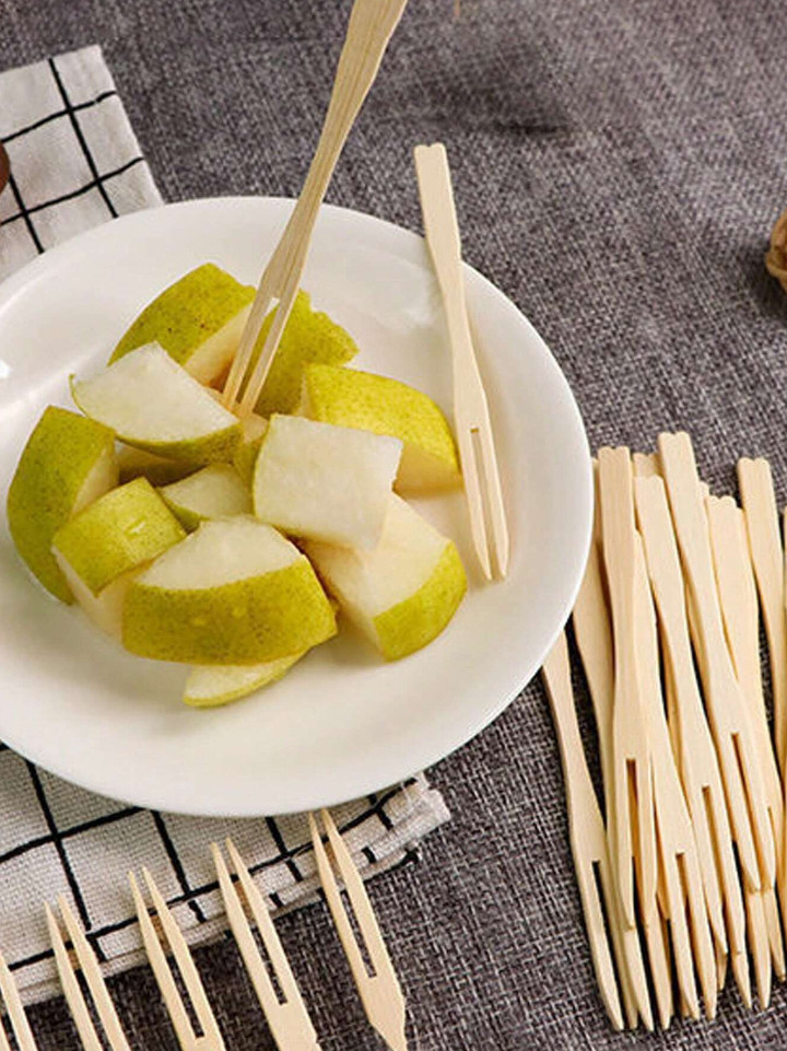 100pcs Bamboo Disposable Fruit Forks Cocktail Picks for Parties & Events