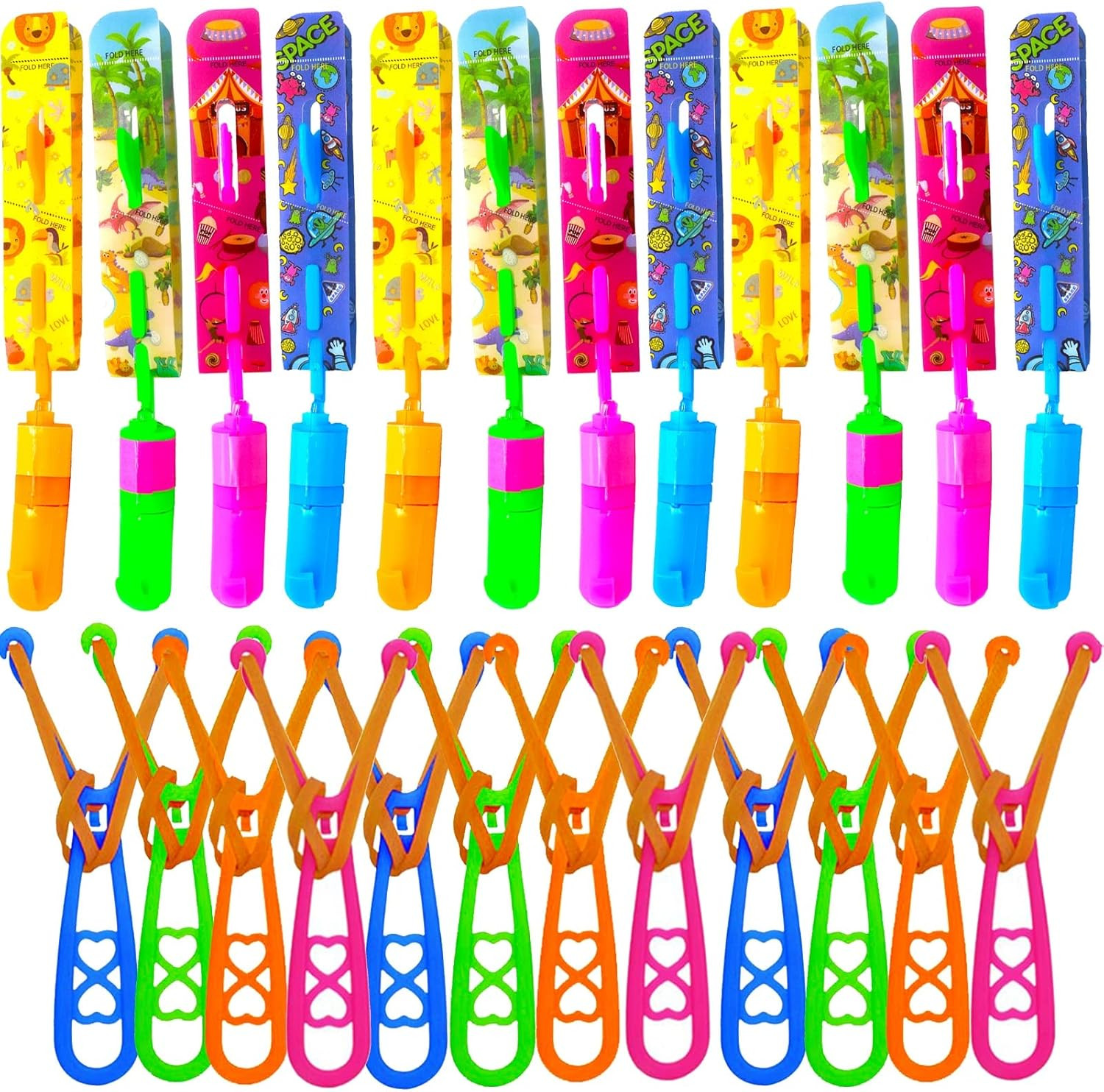 Rocket Slingshot Flying Toys with LED Lights – 24 Pcs Kids Outdoor Game with