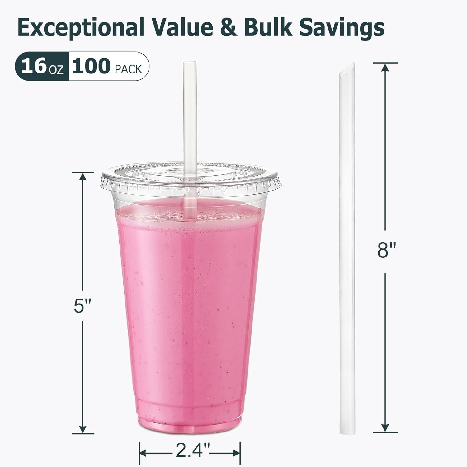 100 Sets] 16 oz Clear Plastic Cups With Lids and Straws, Disposable Cups With…