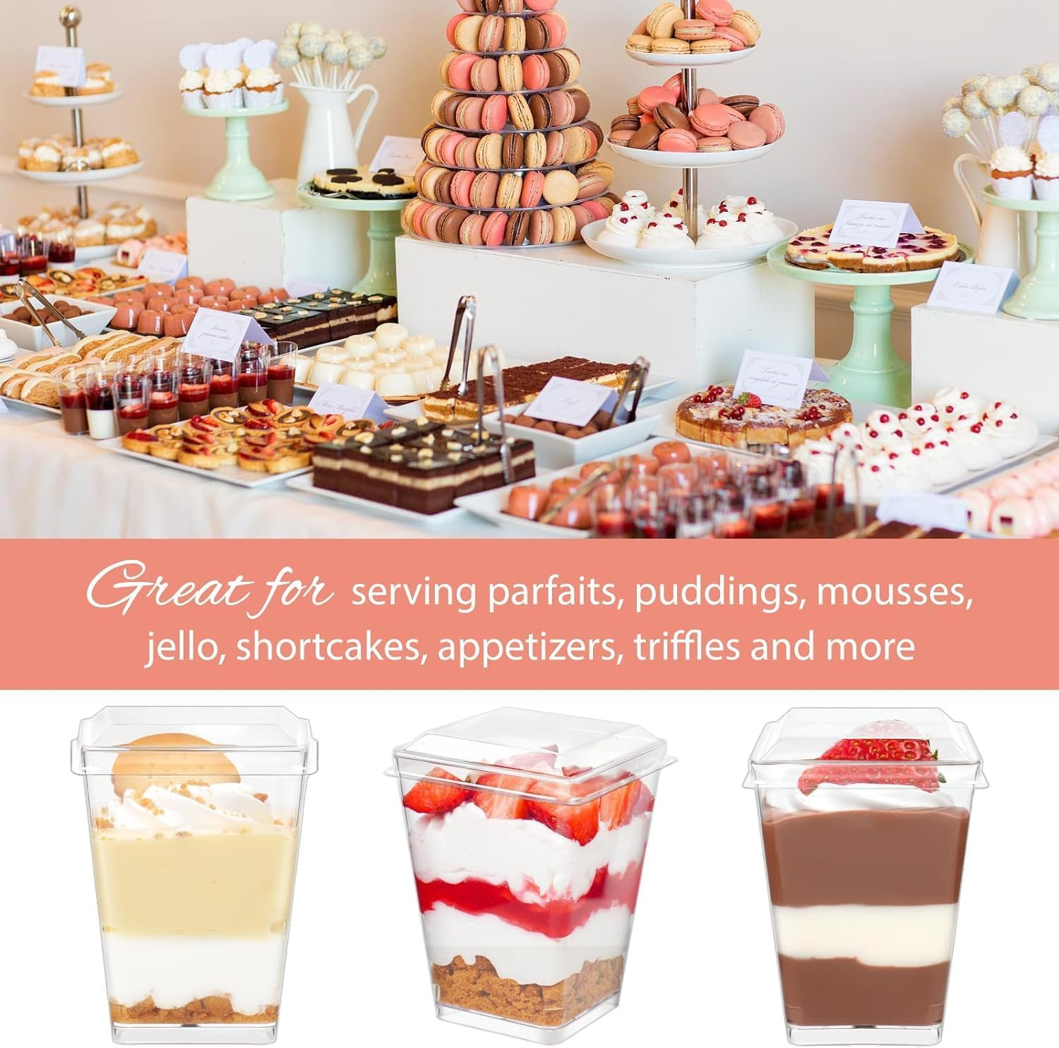 5 Oz Plastic Dessert Cups with Lids and Spoons 75 Pcs Serves 25, Banana Pudding