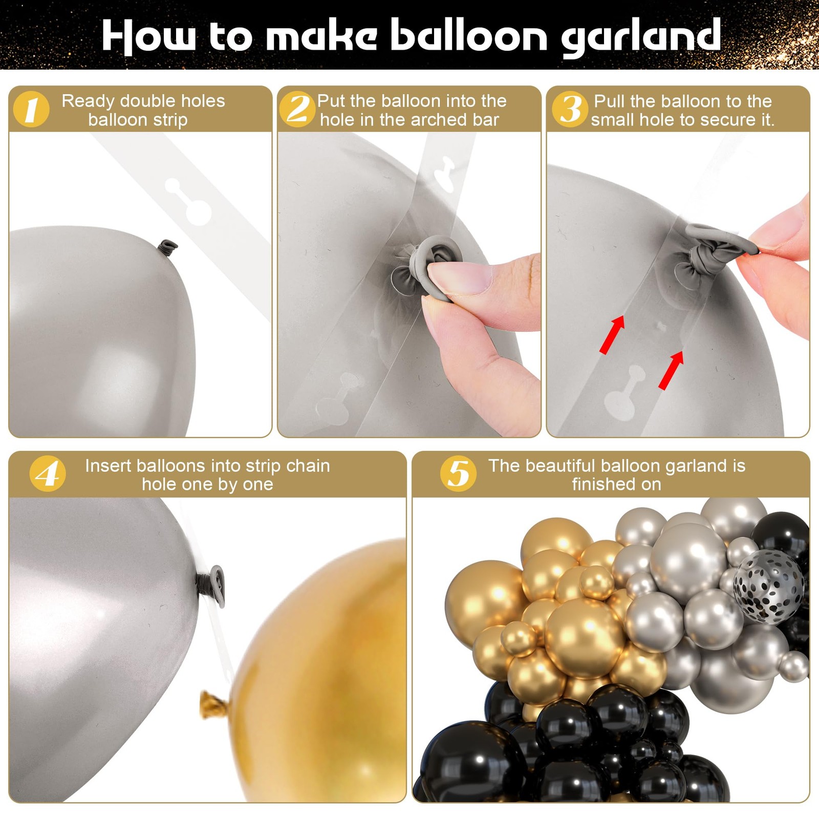 Black and Gold Balloons Arch Kit for Graduation Party Decorations, 145Pcs Bla…