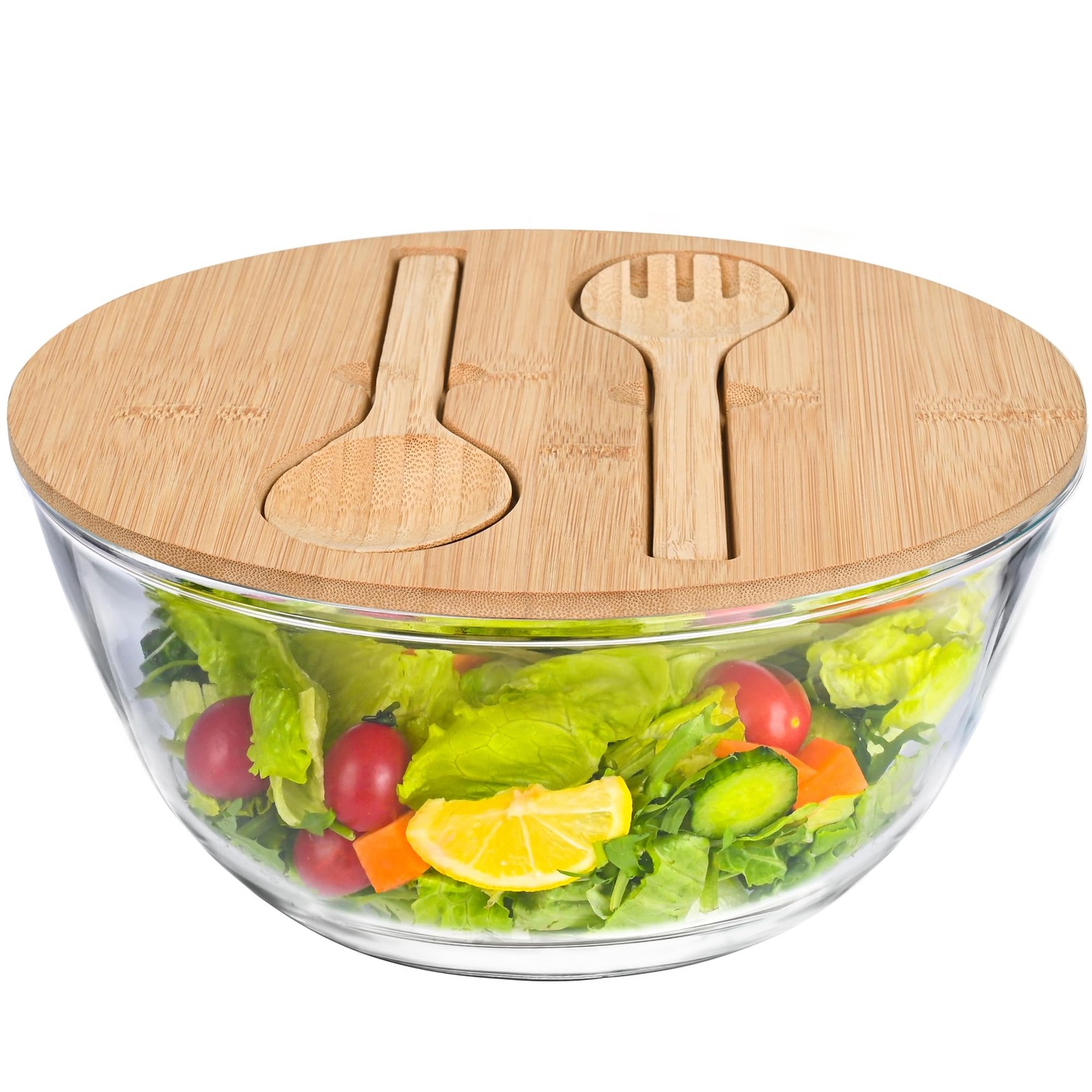 LOVYANXUE 10.6″ Glass Salad Bowl with Lid, 4.7 Quart Large Capacity Serving Bowl