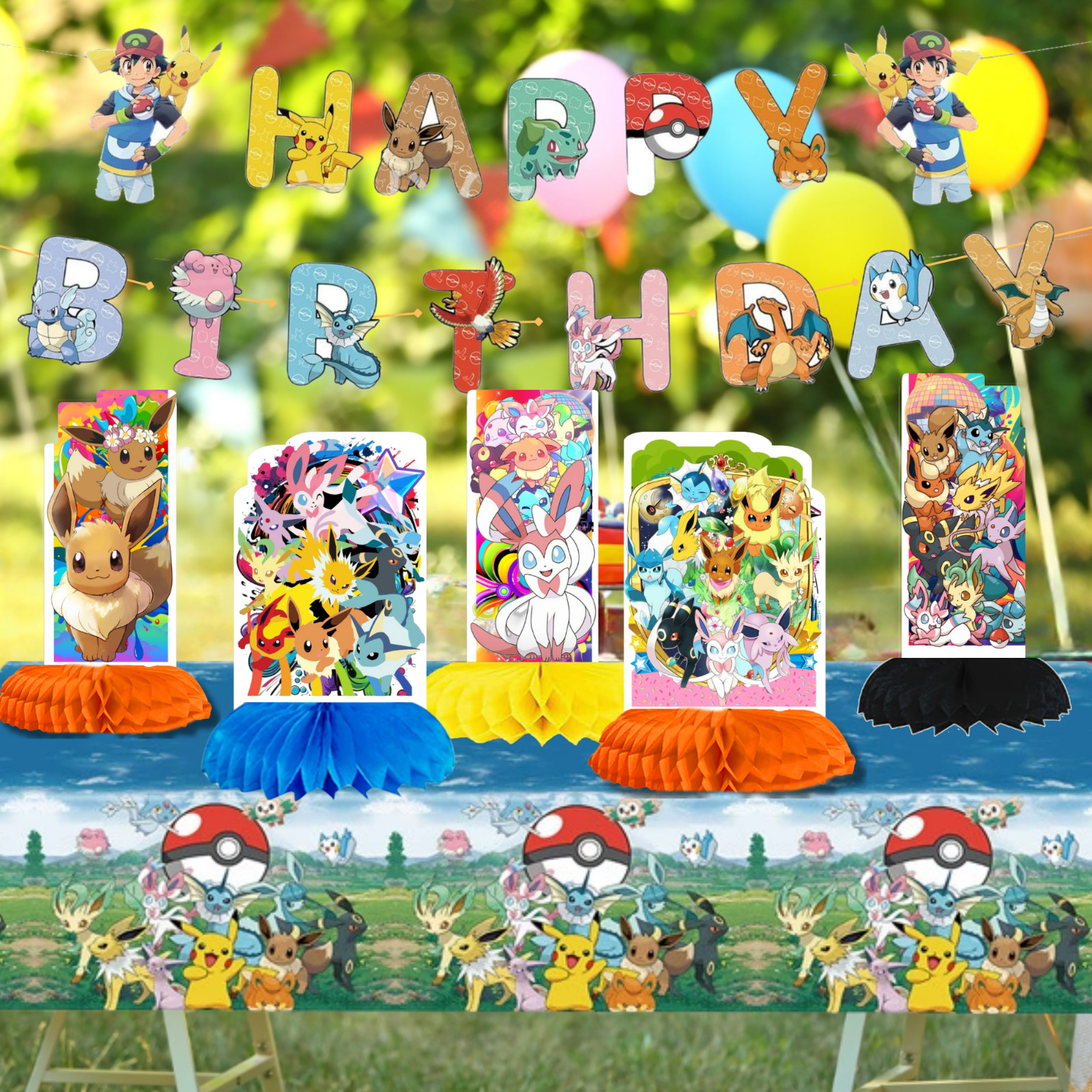 POKEMON EEVEE PARTY SUPPLIES BIRTHDAY DECORATION BALLOON TABLEWARE SWIRL