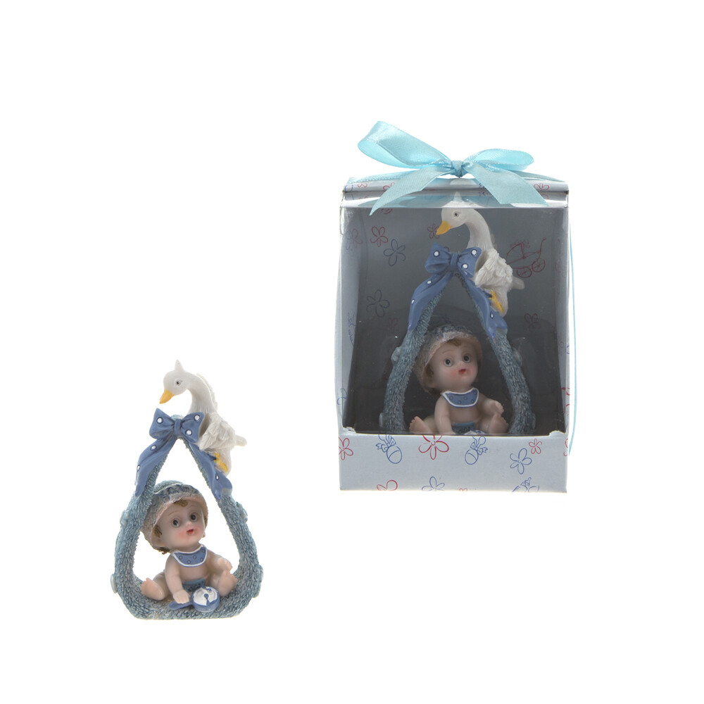 Mega Favors – Baby Boy Sitting on Towel with Stork Poly Resin – Blue, 12PCS