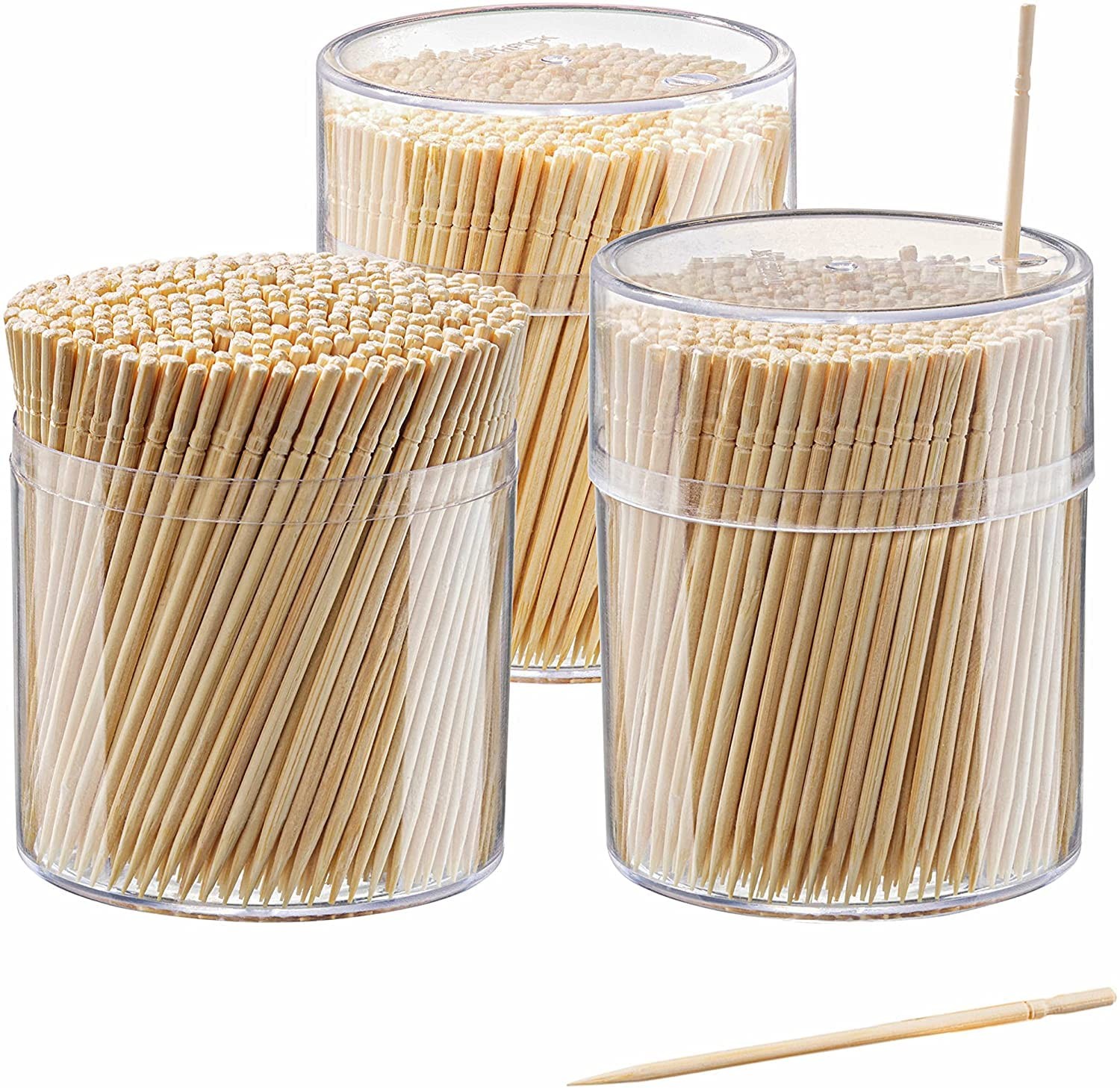 1500 Pcs Bamboo Wooden Toothpicks Wood Round Single-Point Teeth Tooth Picks