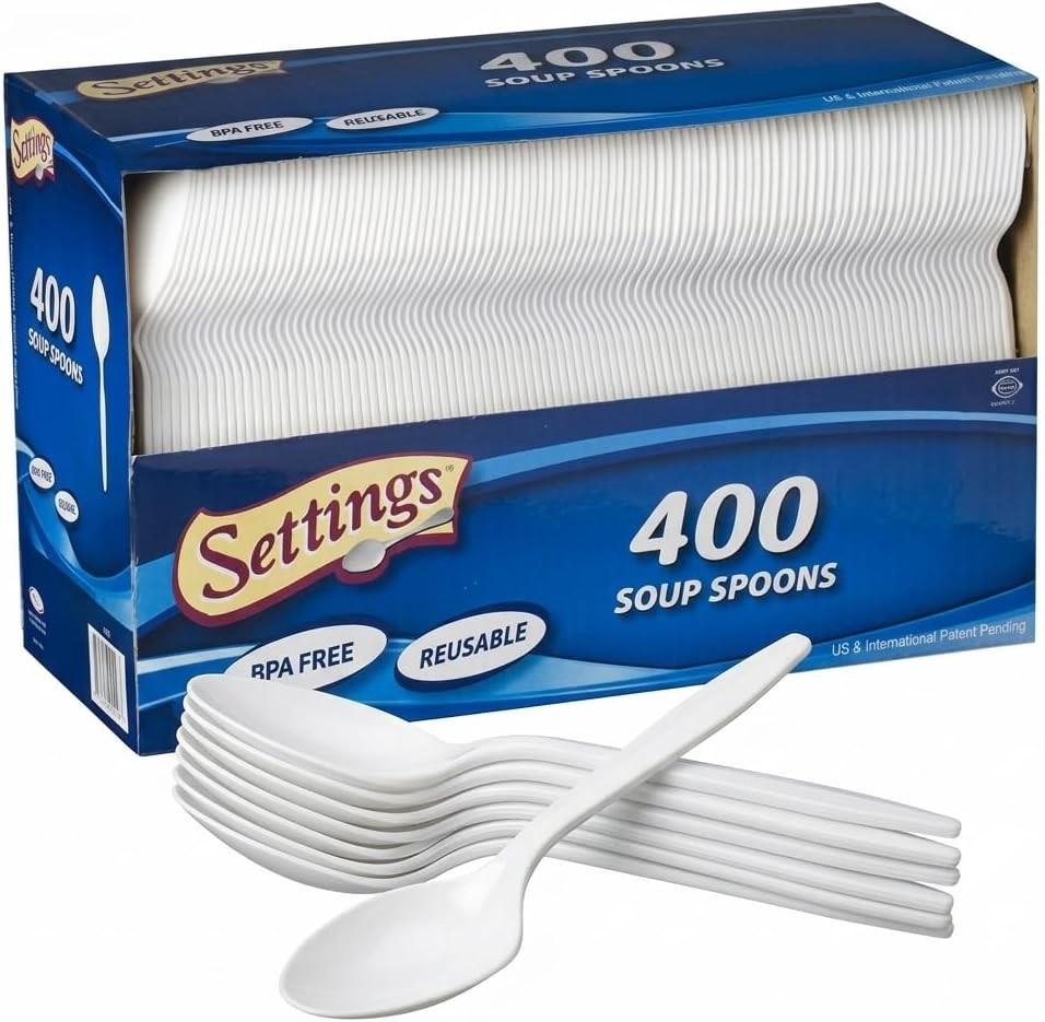 White Plastic Soup Spoons, 400 Count – Heavy-Duty Disposable Soup Spoons,