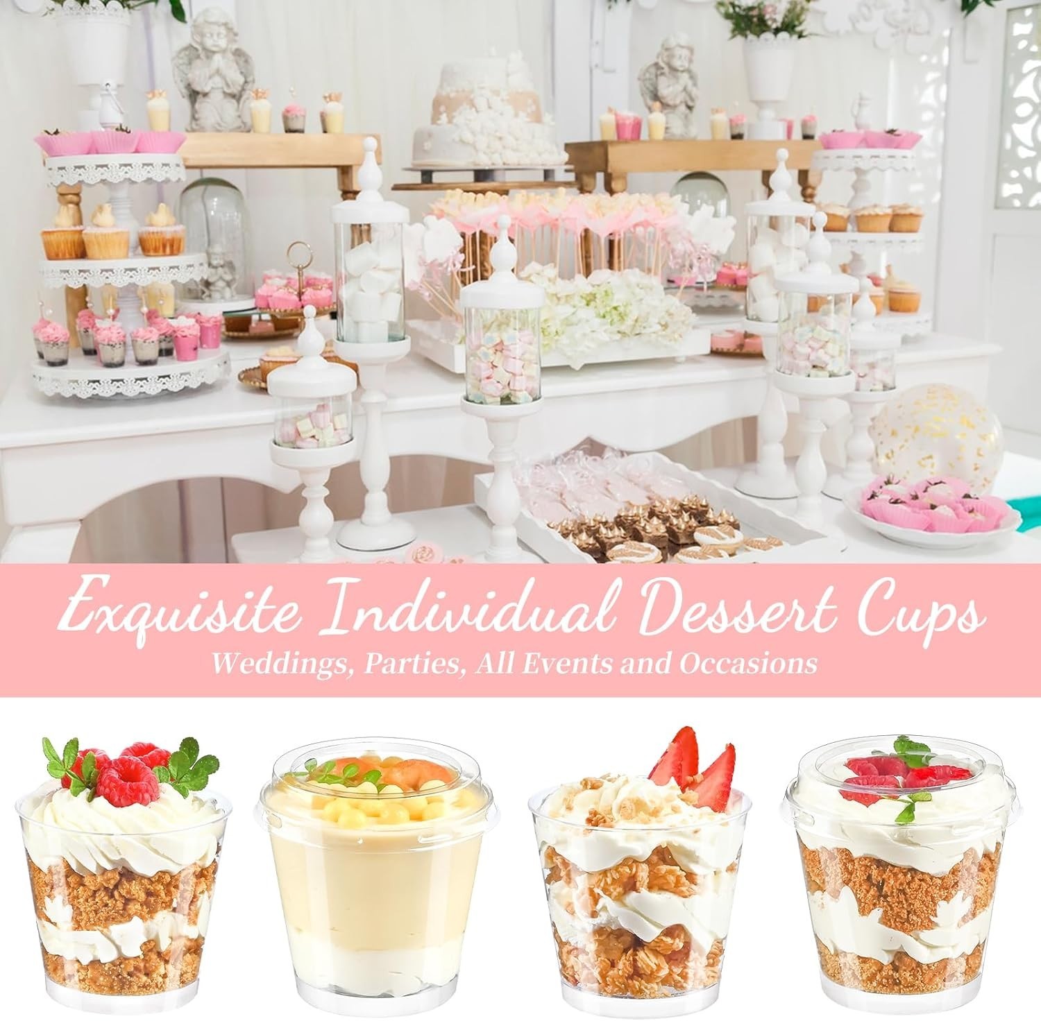 Mini Dessert Cups with Lids and Spoons 6oz Pack of 150 Serving Cups for Parties