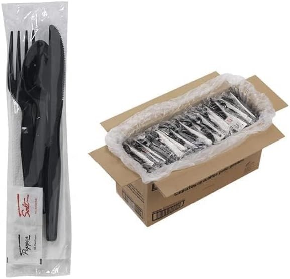 250-pack Plastic Cutlery Set – Knife,Fork,Spoon,Napkin, Salt, and Pepper Set