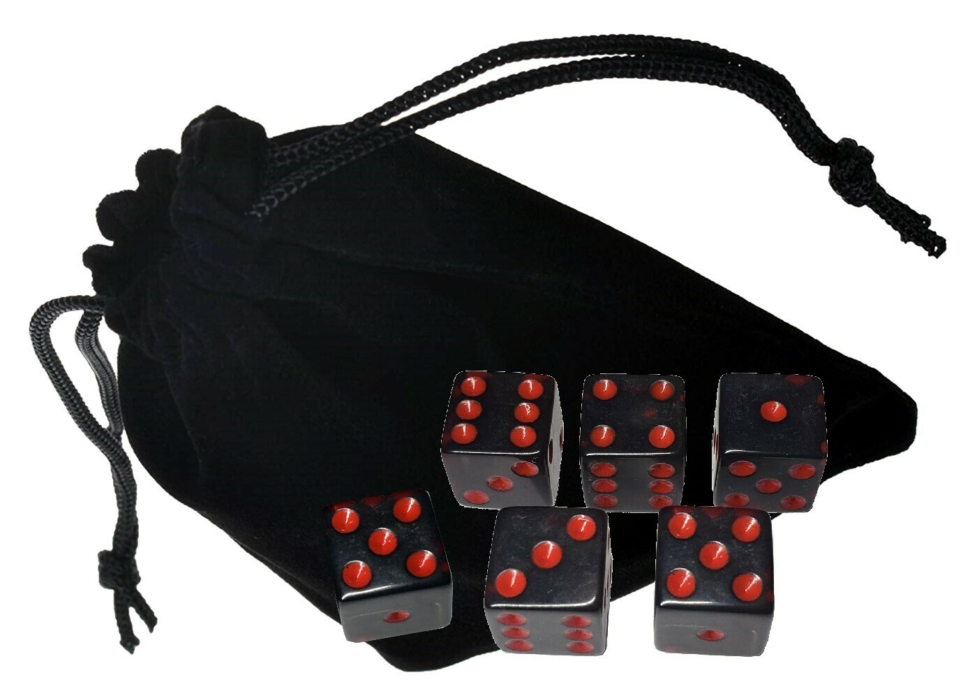 (6) 16mm Transparent 6-Sided Squared Corners D6 Dice + Velvet Storage Pouch
