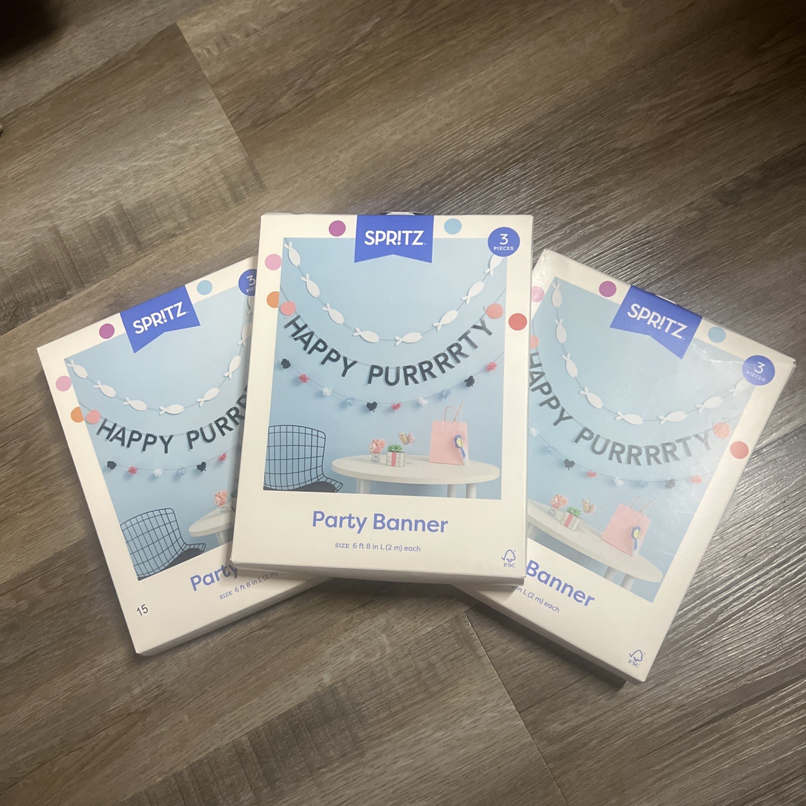 Lot Of (3) Spritz Party Banner For Cat Lovers “Happy Purrrrty” Birthday Decor