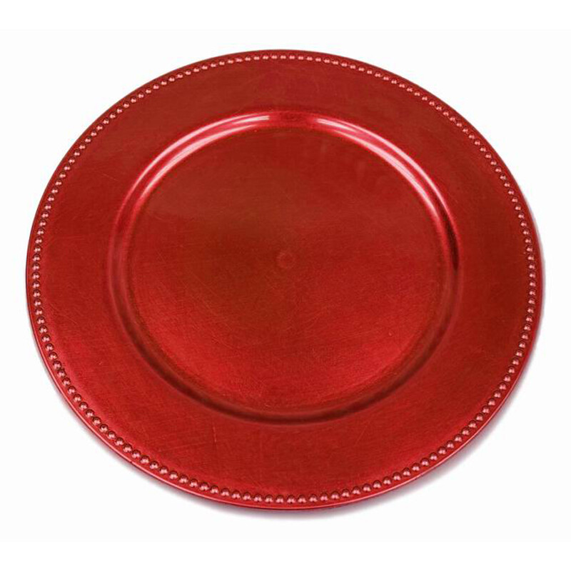 24 pcs 13″ Red BEADED Round CHARGER PLATES Wedding Party Dinner Supplies