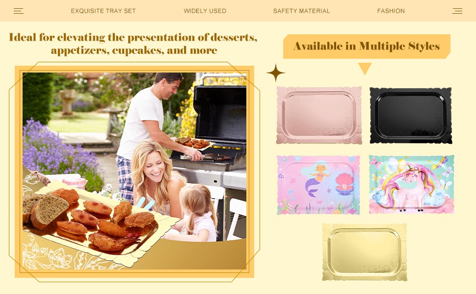 4 Pcs Rectangle Serving Trays Heavy Duty Disposable Paper Cardboard Serving