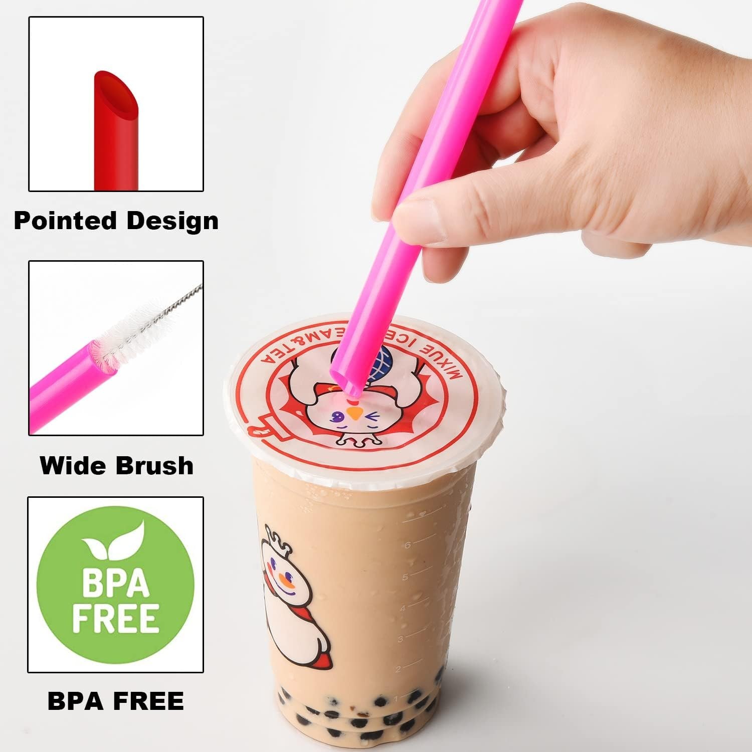 ALINK 12 PCS Reusable Boba Straws, 10.5 Long x 0.51 Wide Colored Plastic Smoothi