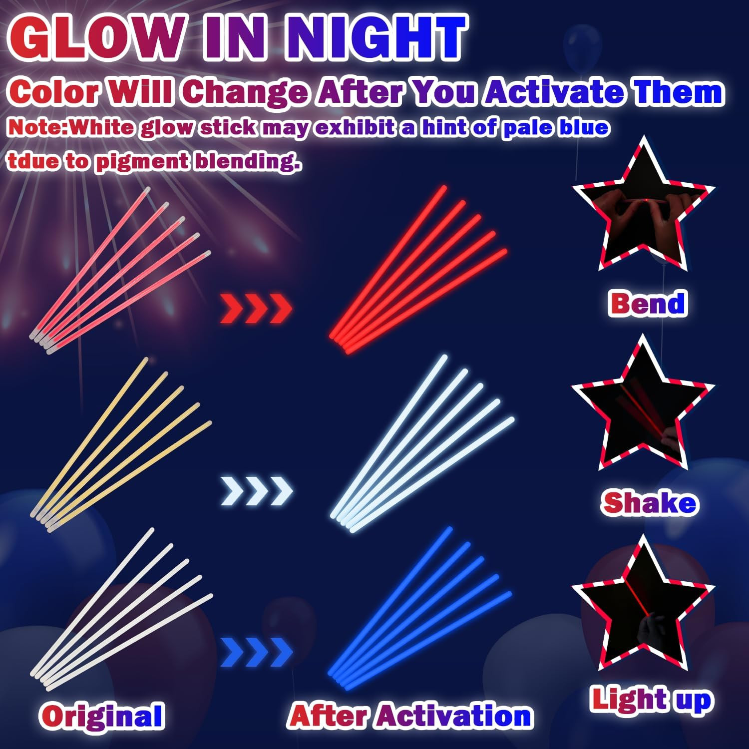 4Th of July Red White Blue Glow Sticks Party Favors for Kids 90-360 PCS, Light u