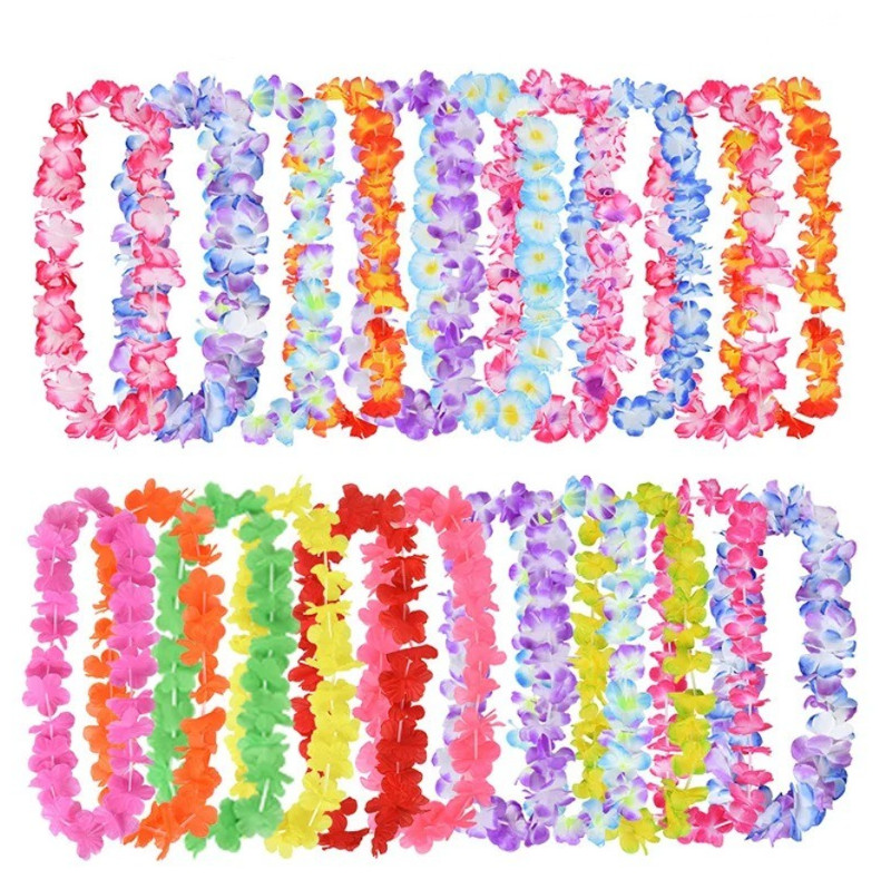 10Pcs Hawaiian Flower Necklaces Tropical Luau Party Wedding Garland
