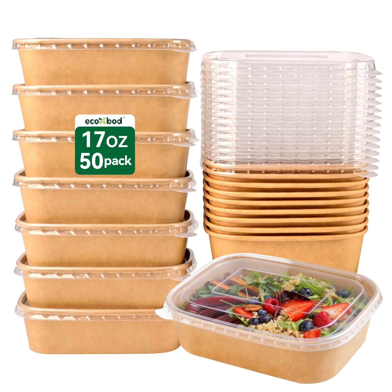 17oz Disposable Meal Prep Food Containers w/Lids 50 sets, Stackable Salad Bow…