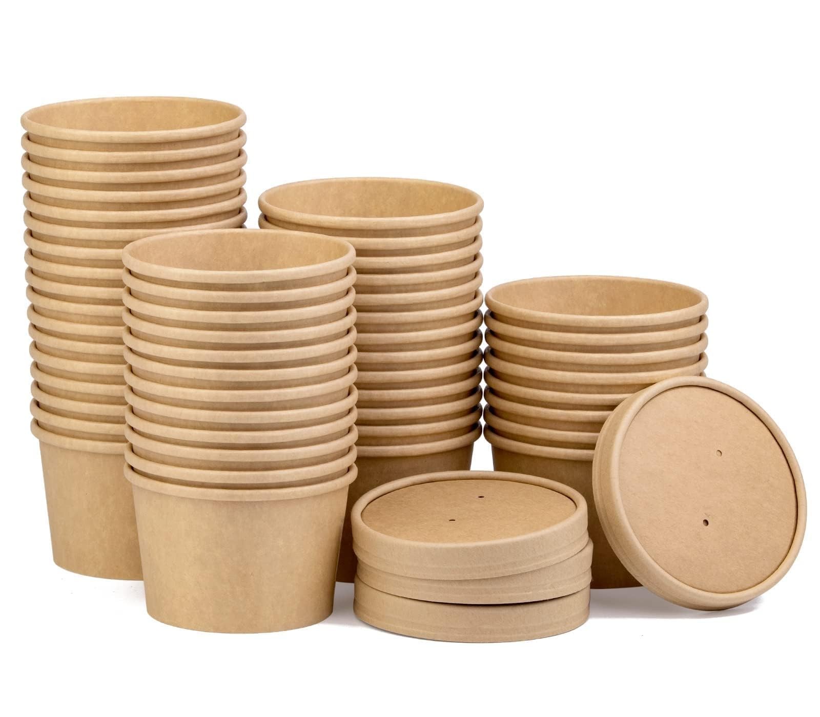 BALDCC 50 Pack 8 oz Soup Containers with Lids, Disposable Ice Cream Cups with Li