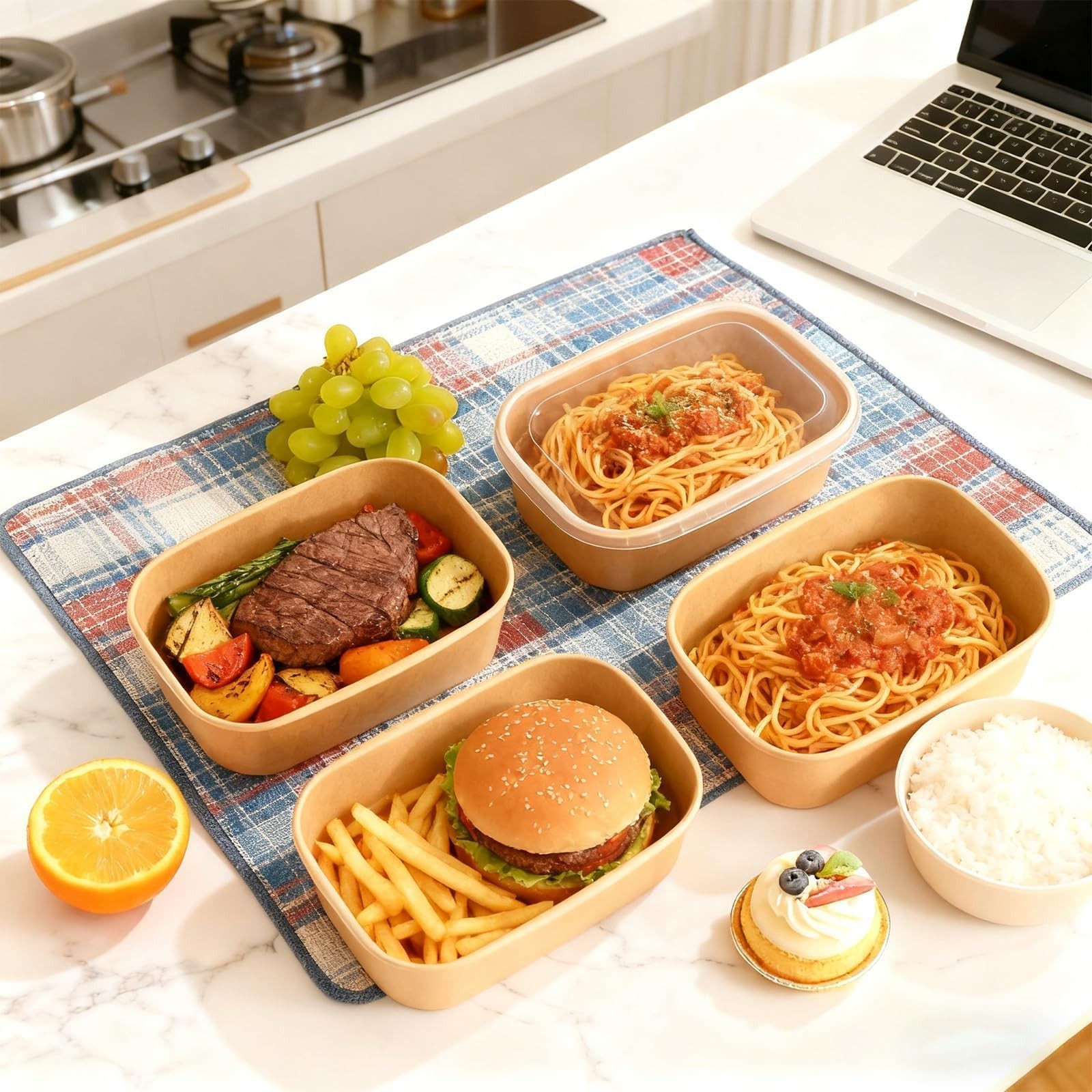 Disposable Meal Prep Containers 50 Pack 25oz Paper Bowls Lids Peseojiar Large