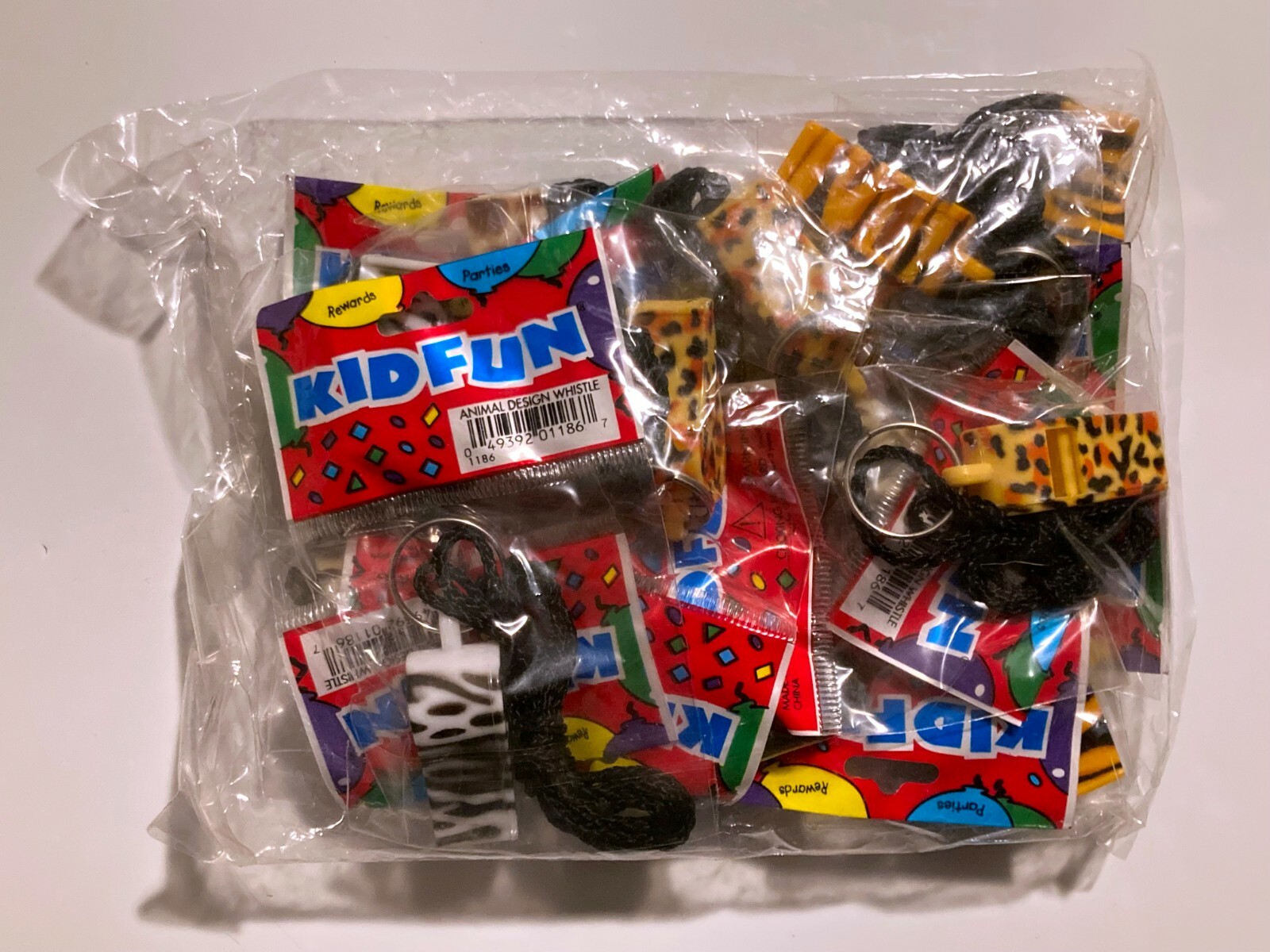 Kidfun 12-Pack Animal Design Whistle Necklace Tiger Cougar Zebra Cheetah Giraffe