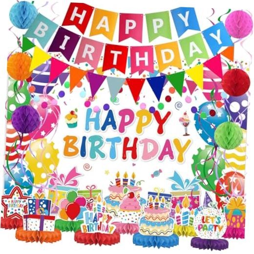 Birthday Decorations Kit, Happy Birthday Party Birthday Set + Honeycomb + Cloth