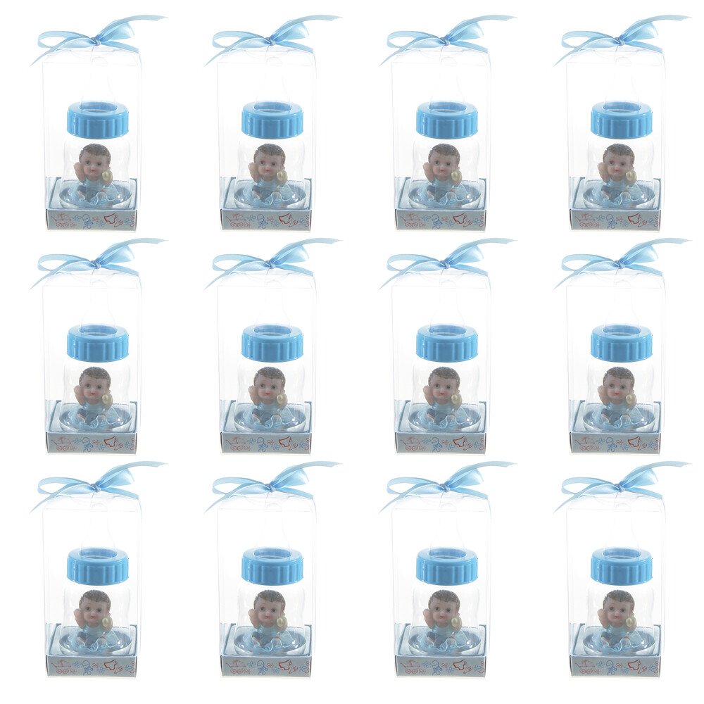 Mega Favors – Baby Boy inside Baby Bottle Poly Resin – Blue, 12PCS