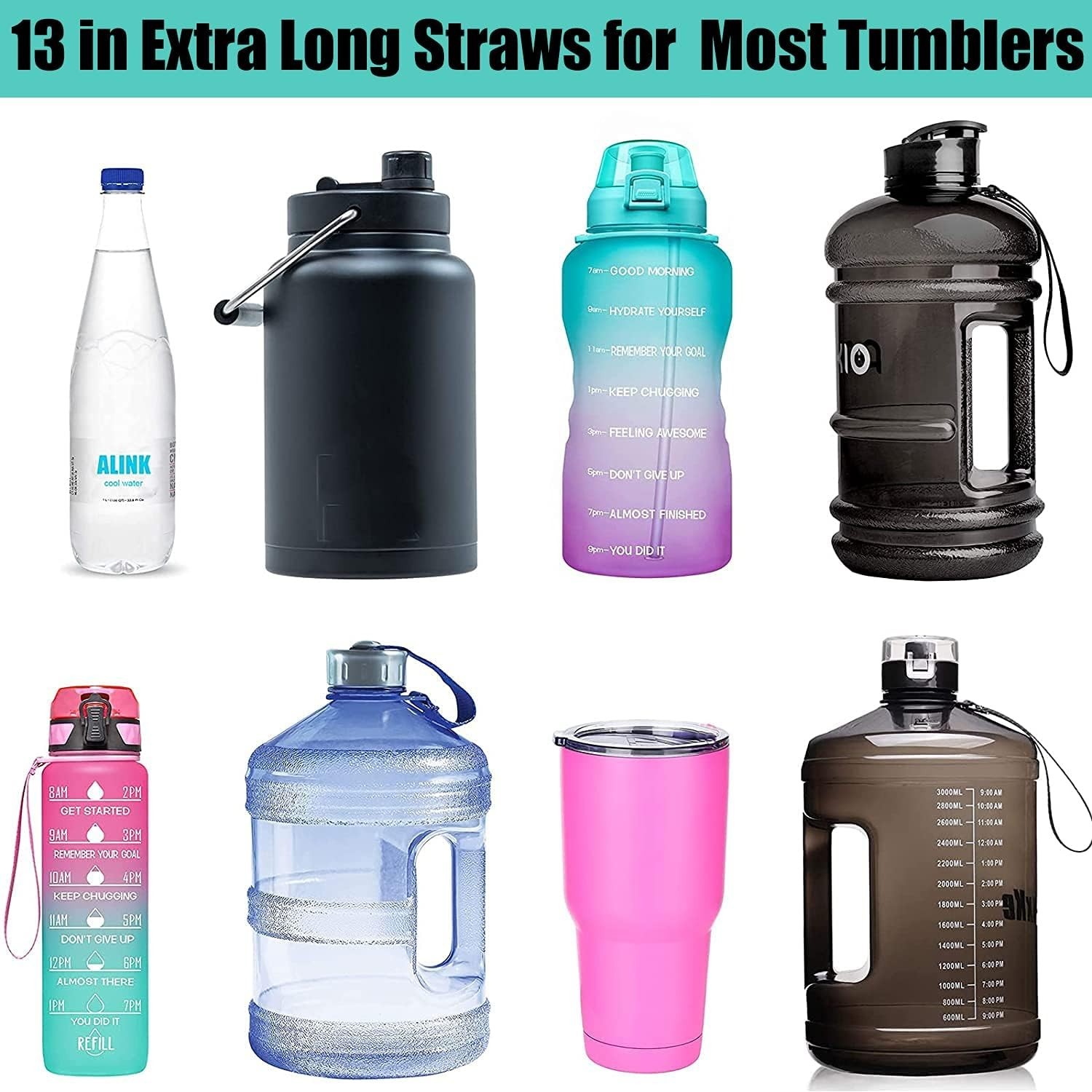 ALINK 12-Pack Reusable Plastic Clear Straws, 13 Inch Extra Long Tumbler Straws 1