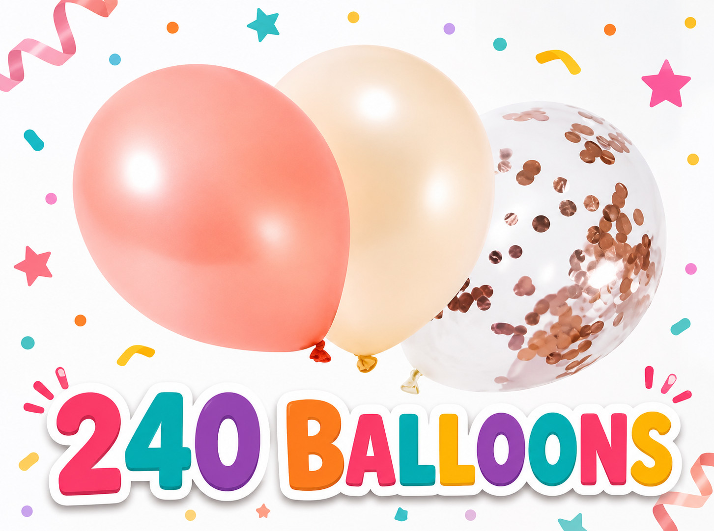 240pcs Latex Large Balloons Rose, Champagne, White – Birthday Party Celebration