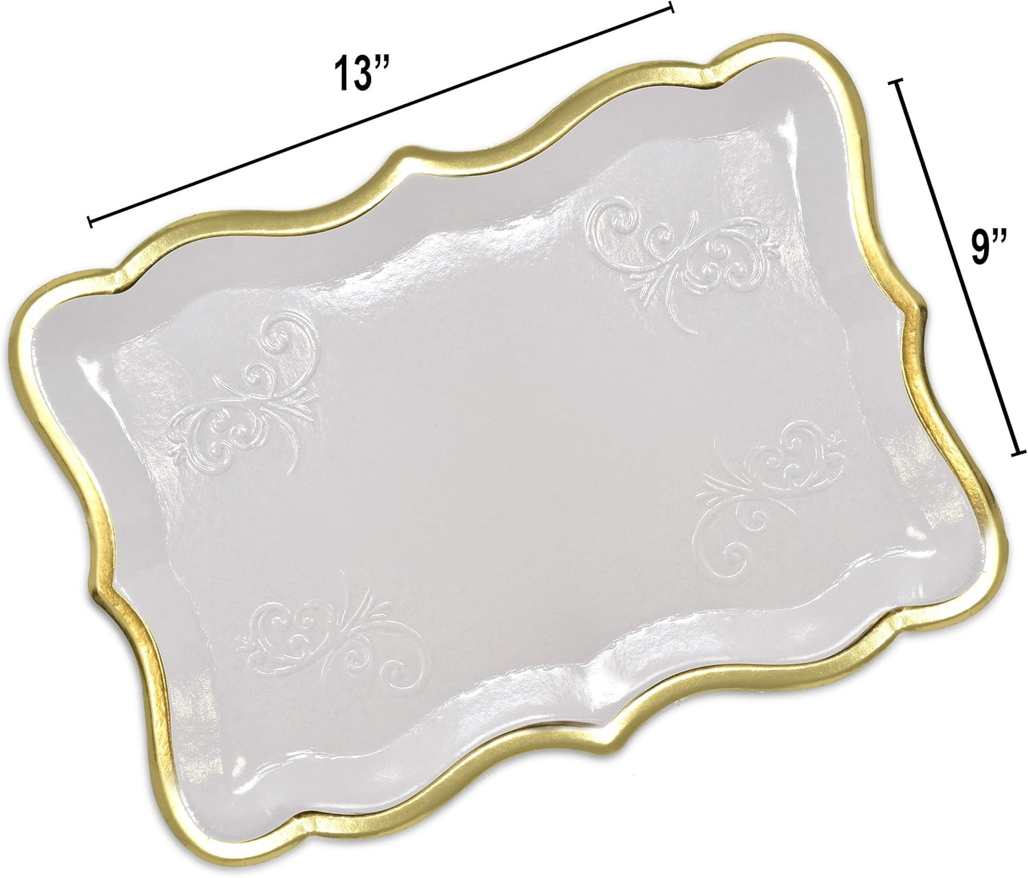 10 White Rectangle Trays with Gold Rim Border for Dessert Display Table Parti…