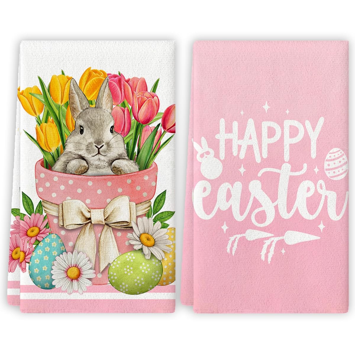 Easter Dish Towels Happy Easter Tea Towels Watercolor Easter Bunny Decor Easter