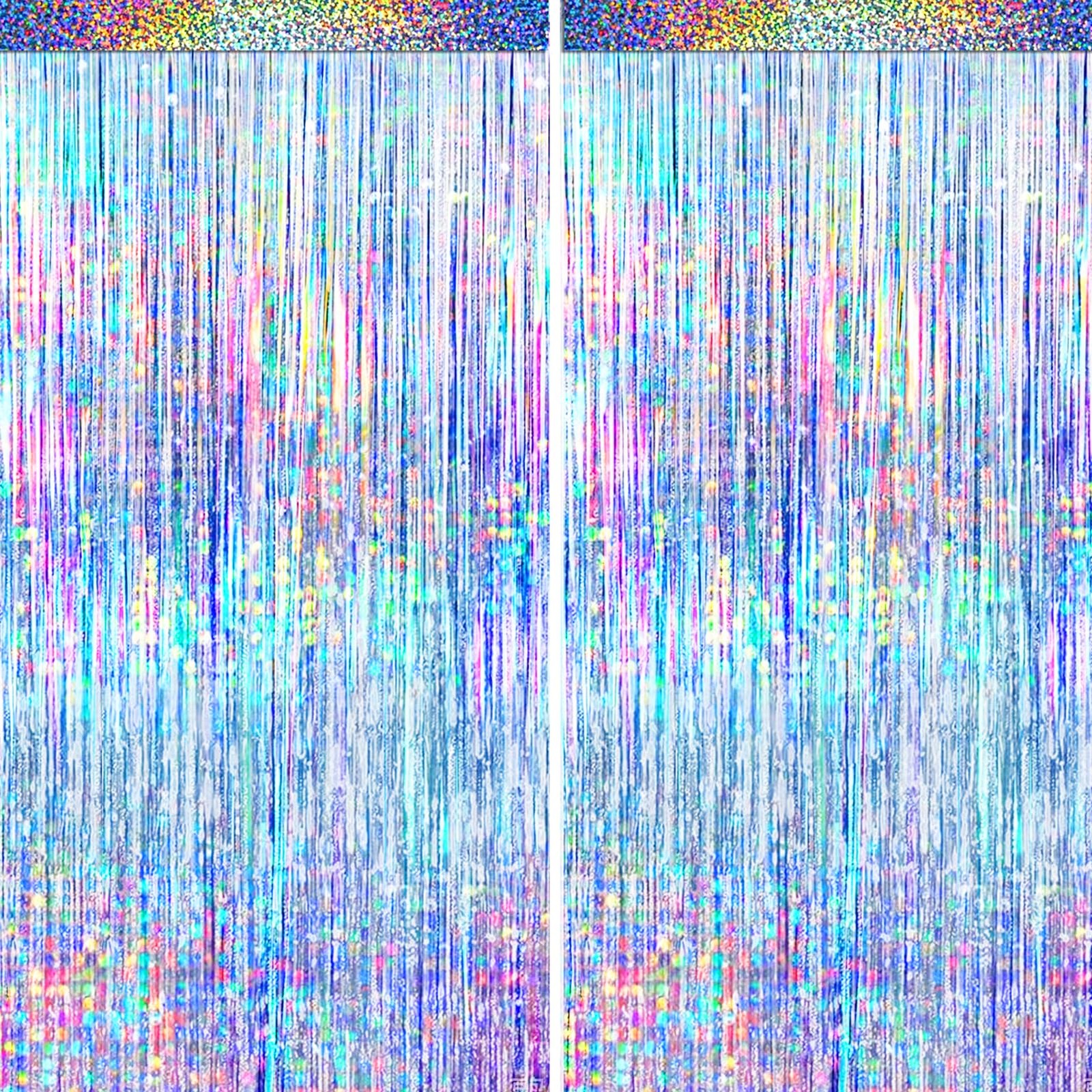 4 Packs Silver Foil Fringe Curtain, Glitter 3.25 ft x 6.58 ft,