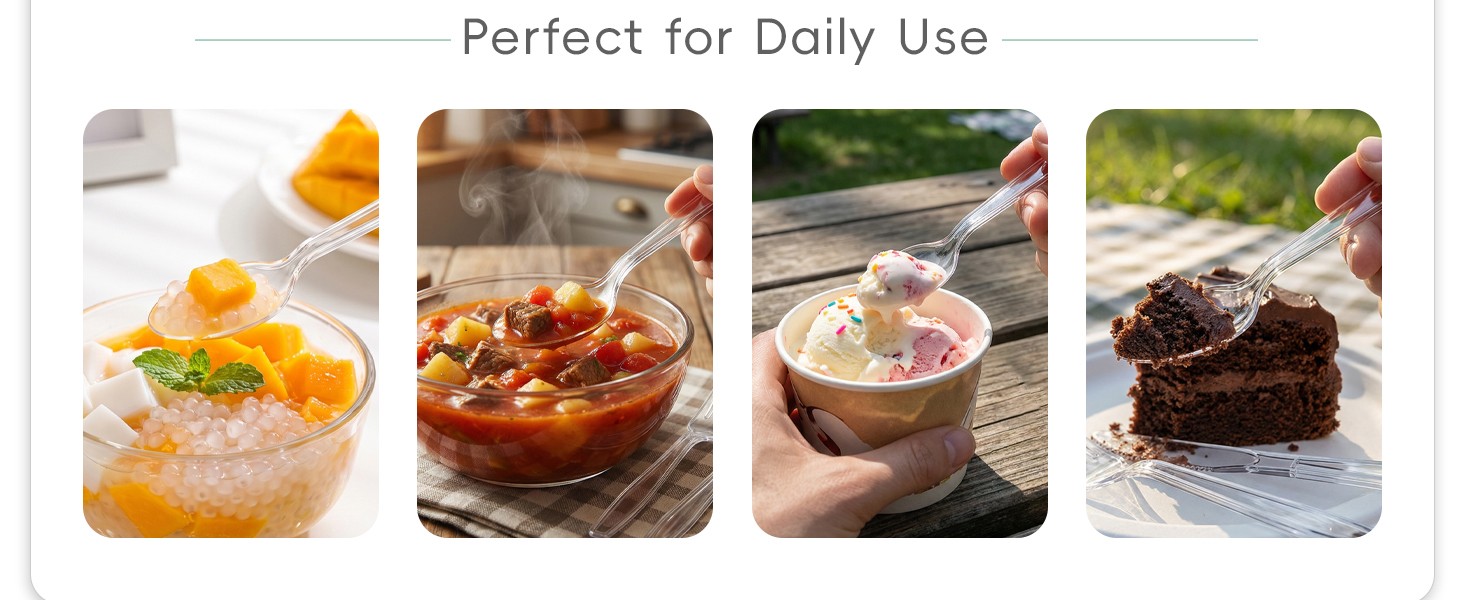 400 Count Heavy Duty Clear Plastic Spoons, Solid and Durable Disposable Spoons,