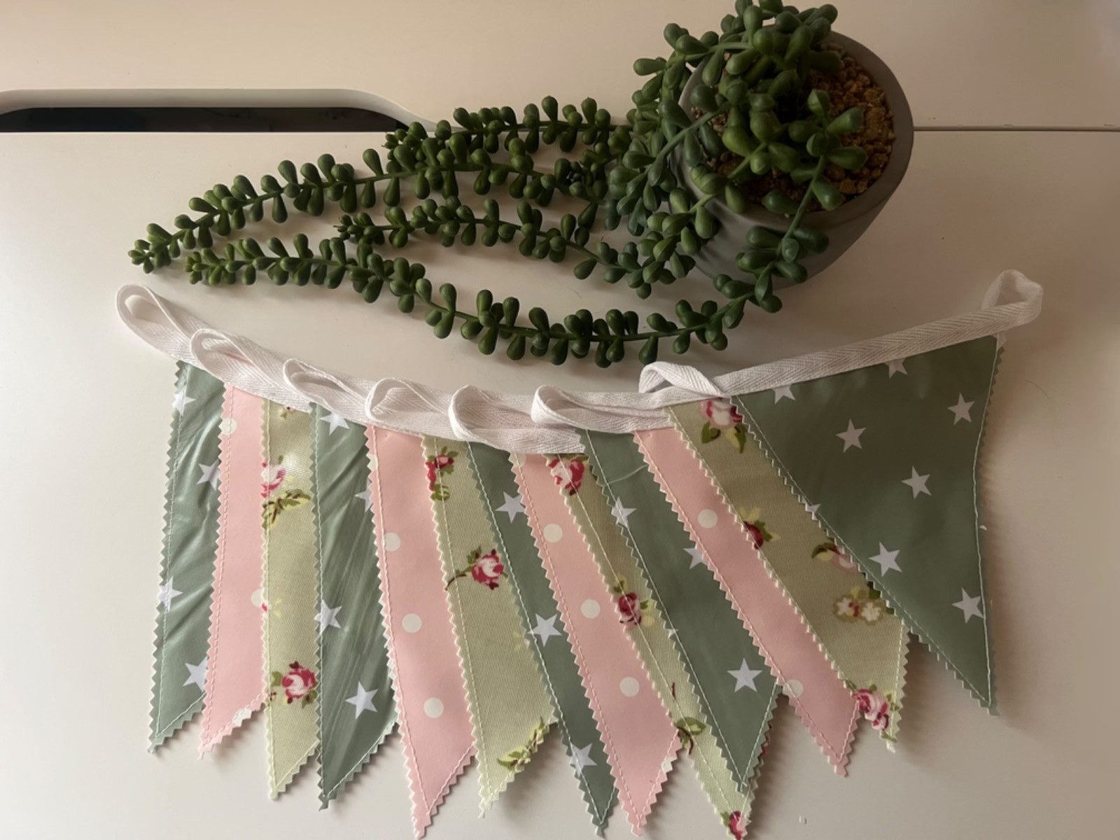 Handmade Outdoor Waterproof Bunting Sage Star Pale Pink Floral All Lengths