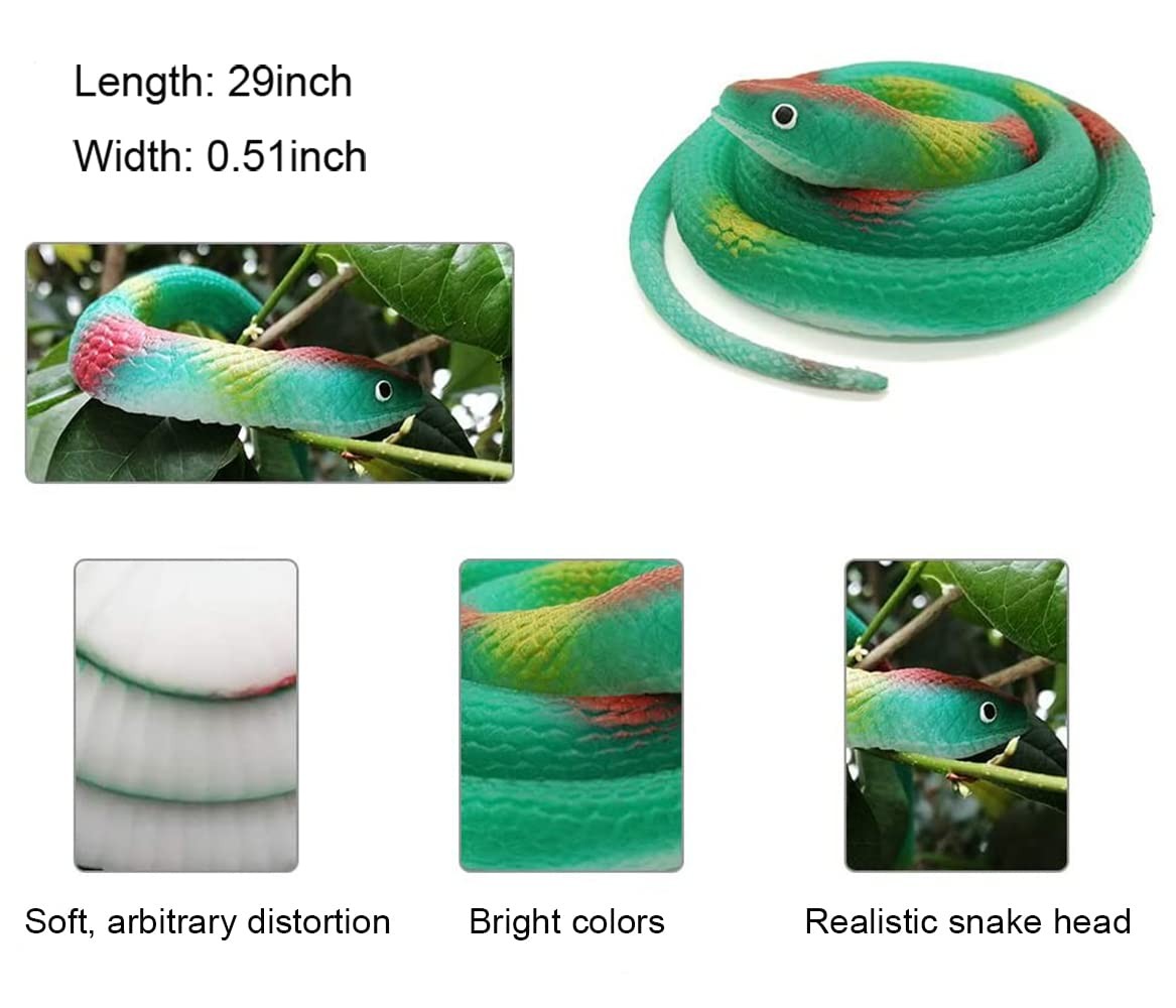 ZJMZZM Realistic Rubber Snakes – 4 Pieces 29 Inch Fake Rubber Snake to Keep B…