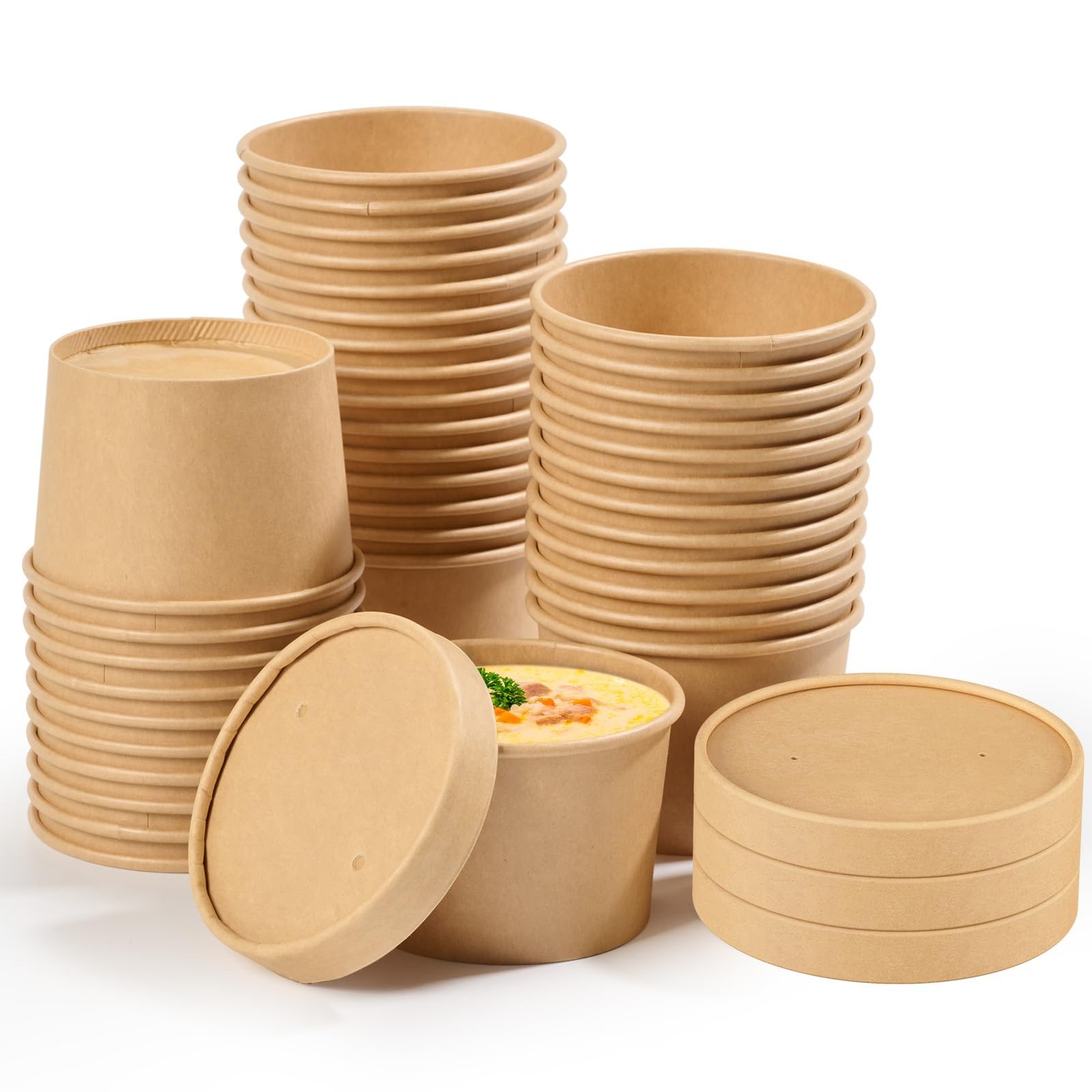 JOLLY CHEF 50 Pack Disposable Paper Food Containers with Lids, 8 oz To Go Soup B