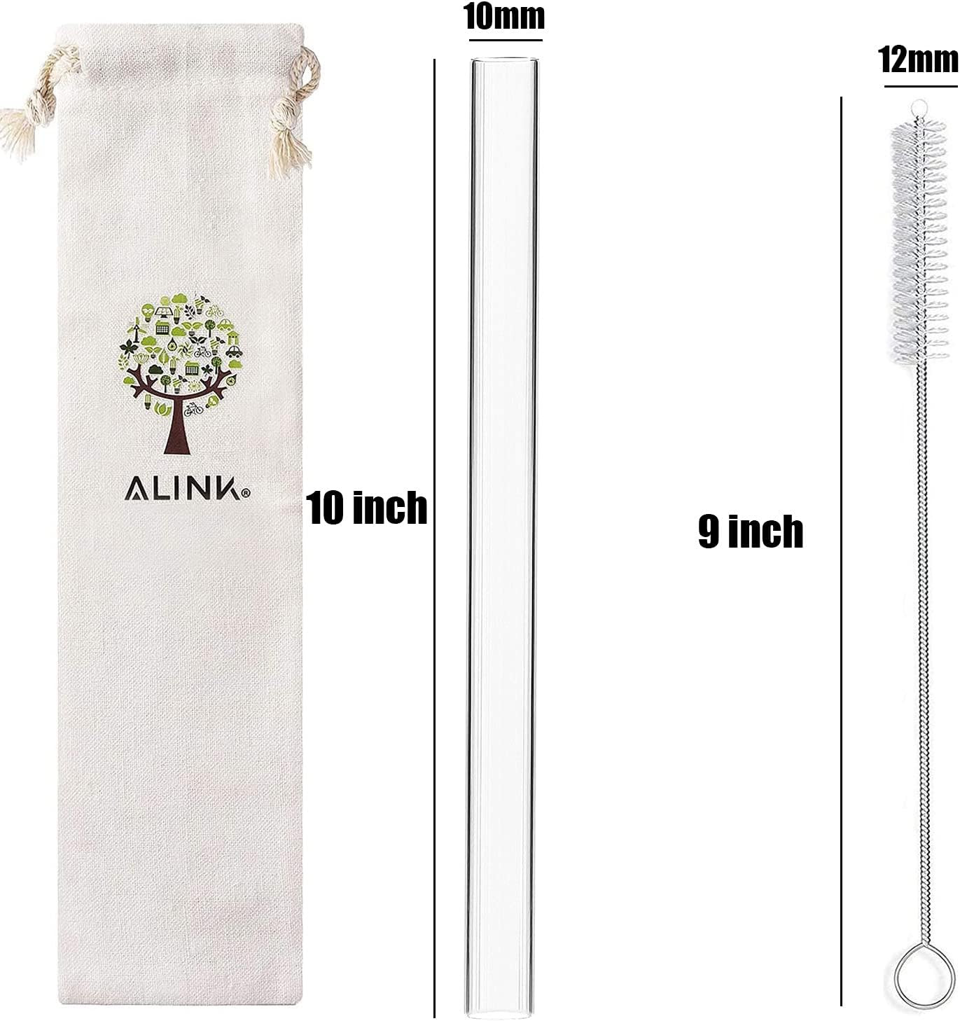 ALINK Reusable Clear Smoothie Straws, 10 in X 10 Mm Jumbo Tritan Hard Plastic Dr