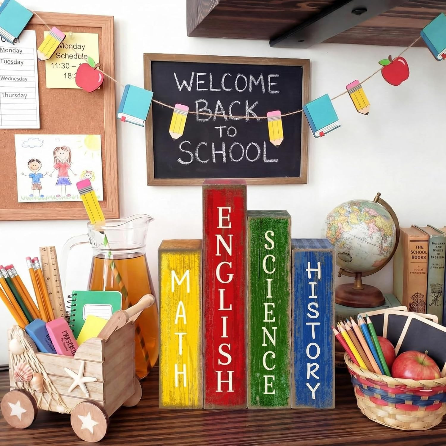 4 Pcs Back to School Table Decoration Wooden Subject Decoration Welcome Back to