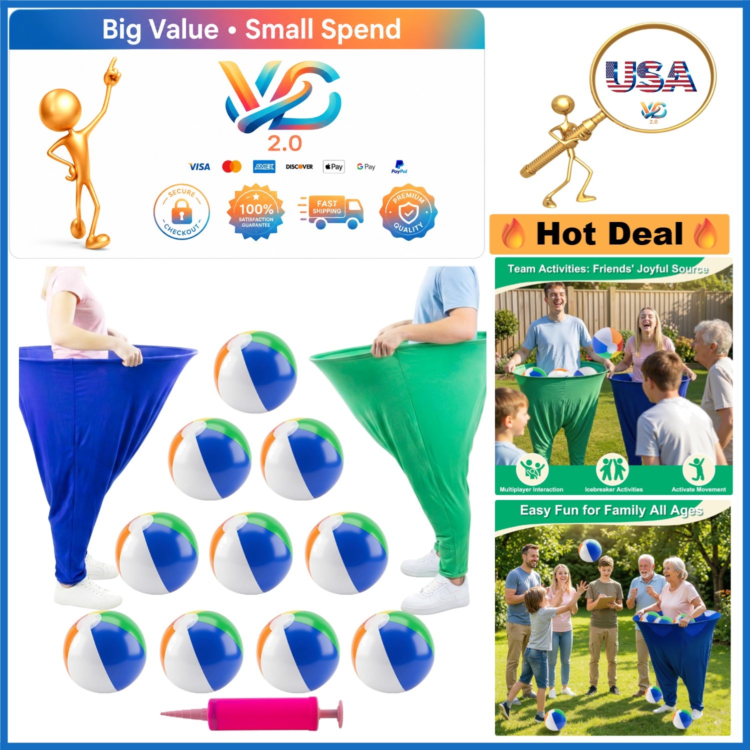 Family Yard Game Granny Pants Toss Set with Balls & Pump for Outdoor Fun