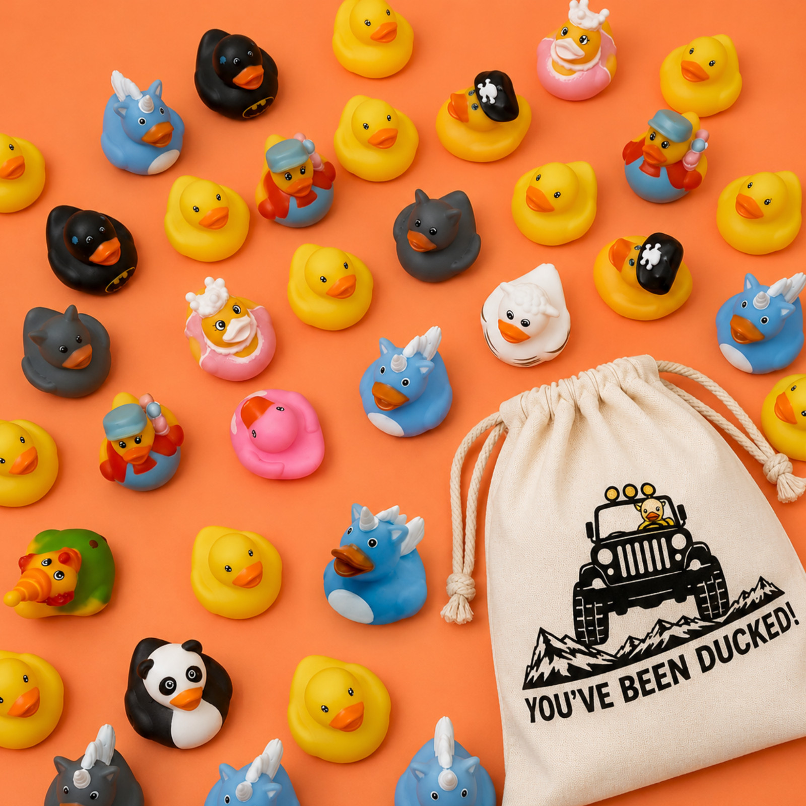 75PCS Rubber Ducks Jeep Ducking Kit Bulk 2″ Bath Toys Party Favors with Jute Bag